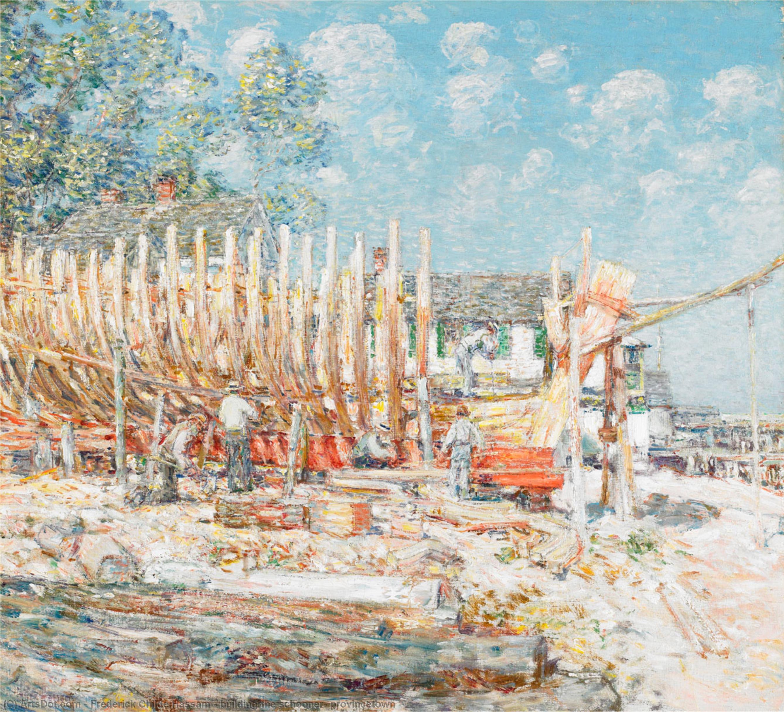 Buy Museum Art Reproductions building the schooner, provincetown, 1900 by Frederick Childe Hassam (1859-1935, United States) | ArtsDot.com