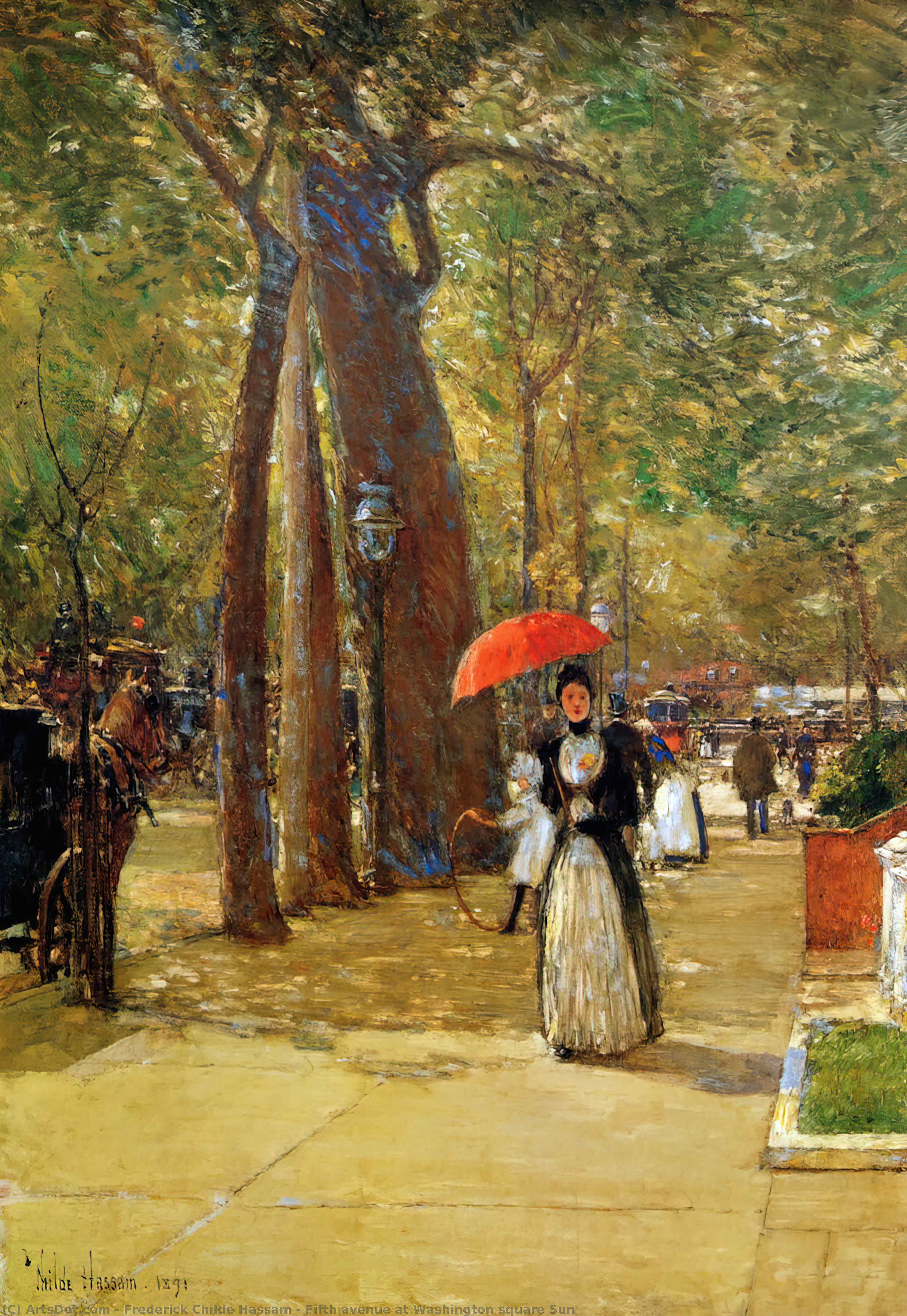 Order Paintings Reproductions Fifth avenue at Washington square Sun by Frederick Childe Hassam (1859-1935, United States) | ArtsDot.com