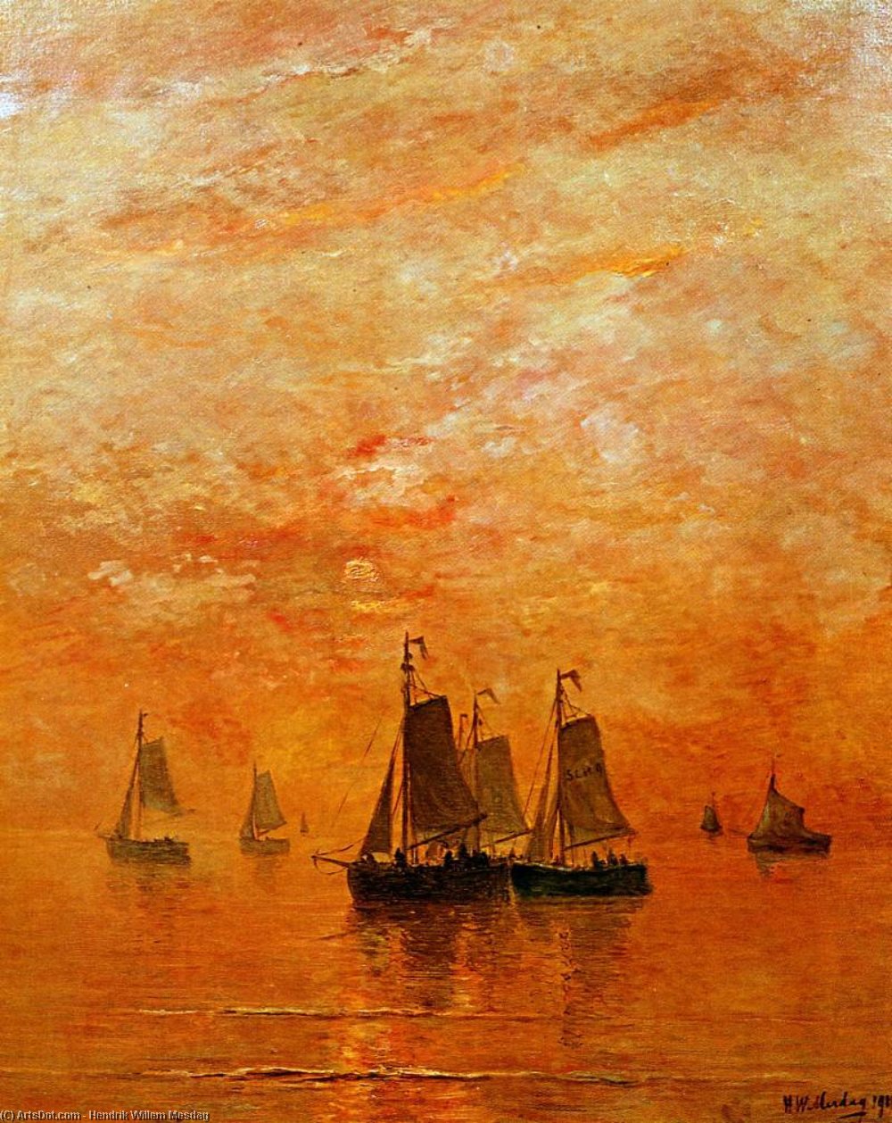 Buy Museum Art Reproductions evening colours sun by Hendrik Willem Mesdag (1831-1915, Netherlands) | ArtsDot.com