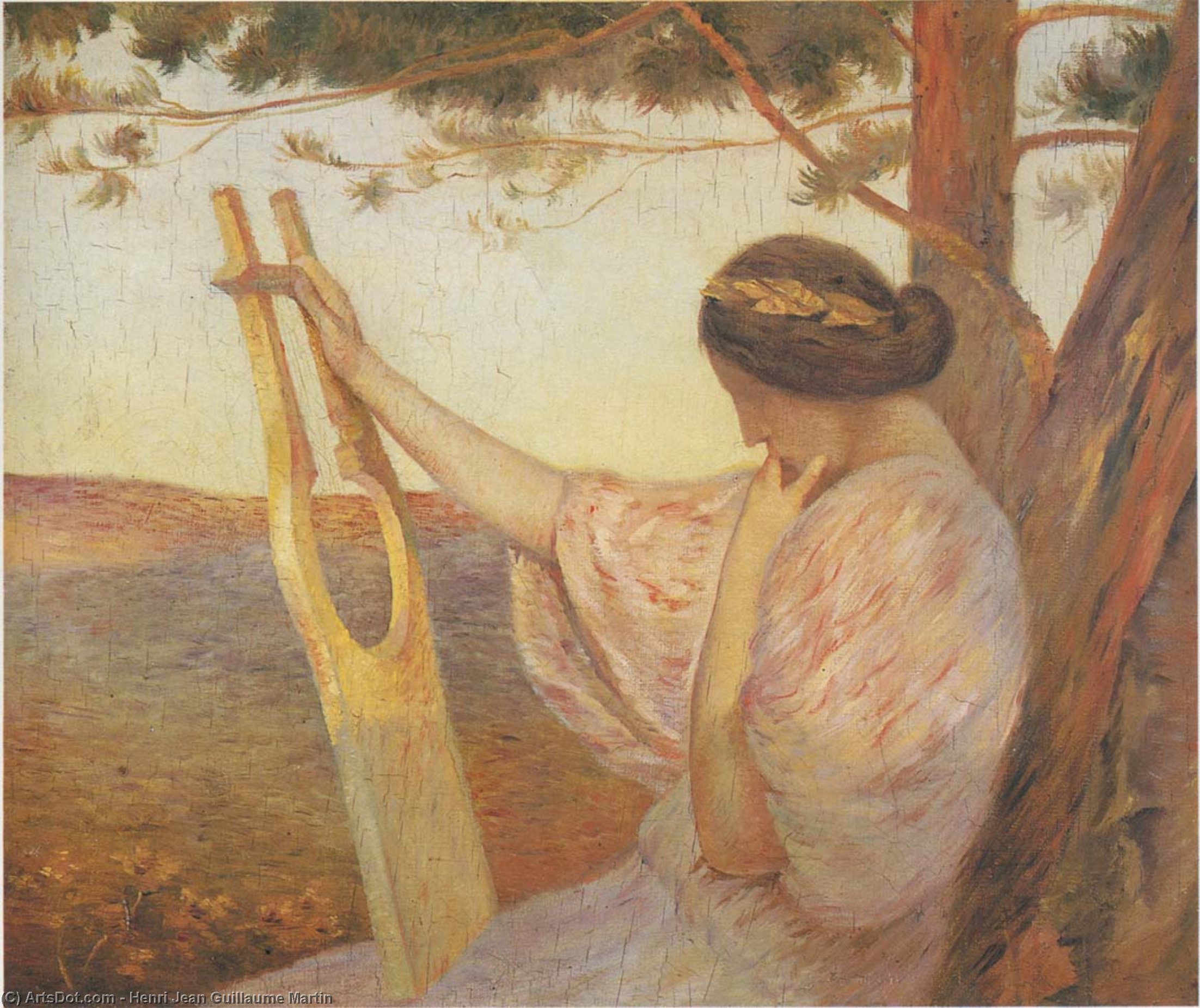 Order Artwork Replica Lady with Lyre by Pine Trees, 1890 by Henri Jean Guillaume Martin (1860-1860, France) | ArtsDot.com