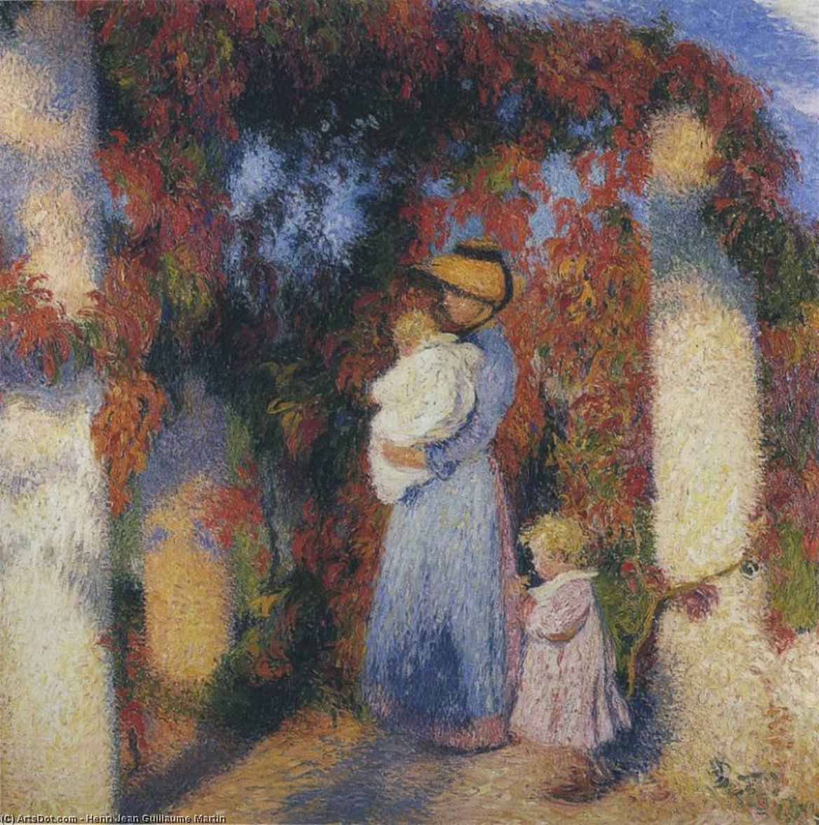 Buy Museum Art Reproductions Mother and Child in Pergola at Marquayrol by Henri Jean Guillaume Martin (1860-1860, France) | ArtsDot.com