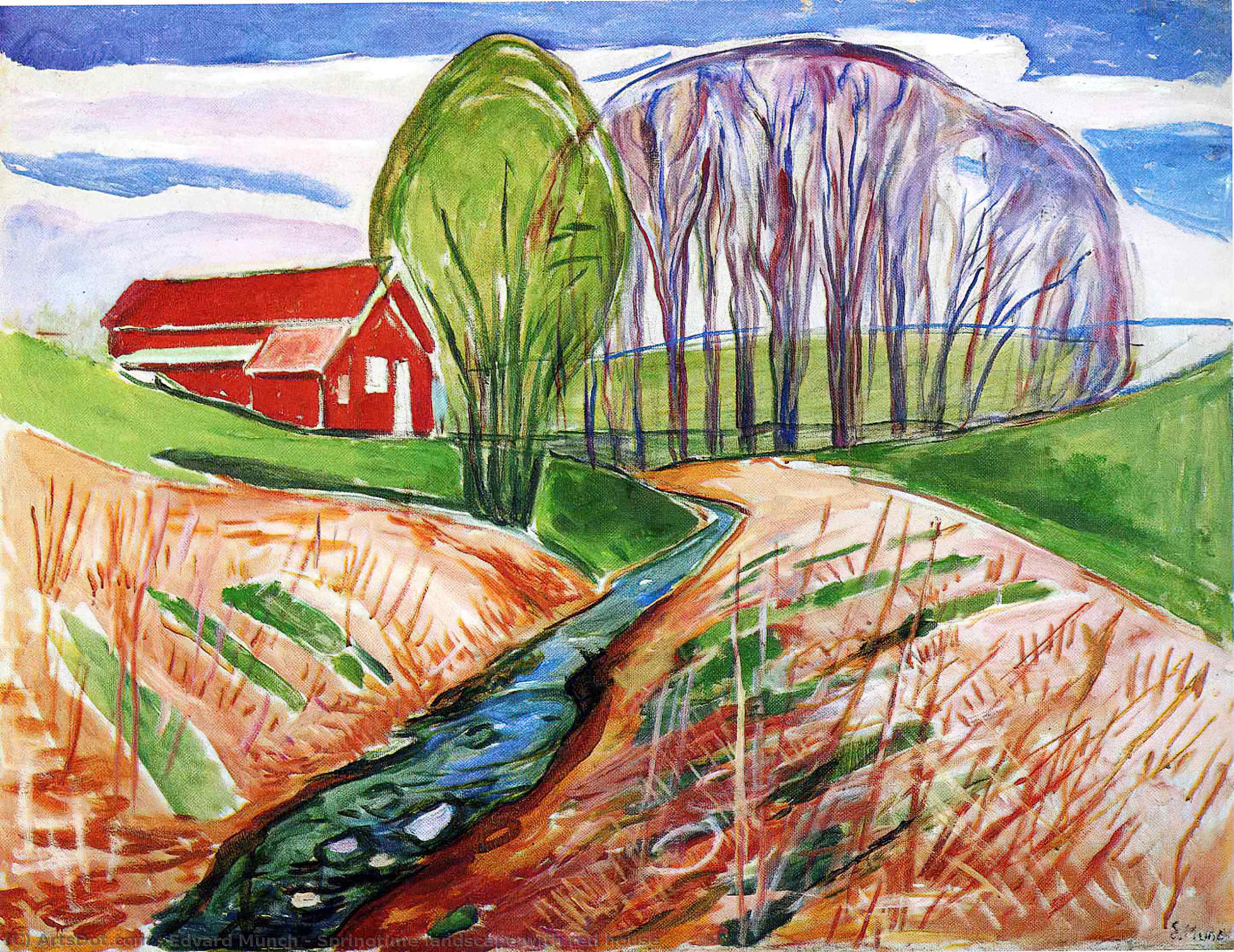 Order Oil Painting Replica Springtime landscape with red house by Edvard Munch (1863-1944, Sweden) | ArtsDot.com