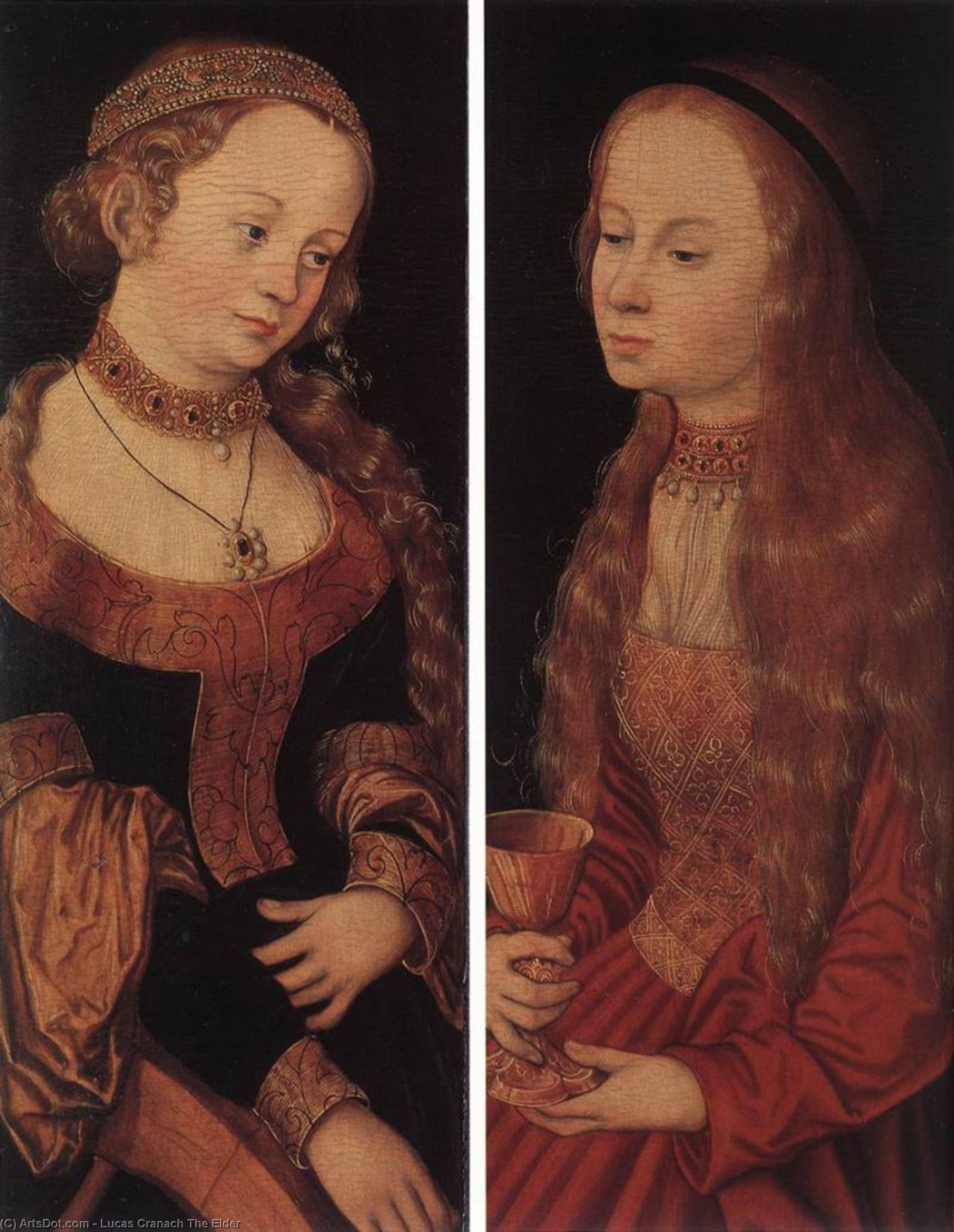 Order Oil Painting Replica st catherine of alexandria and st barbara by Lucas Cranach The Elder (1472-1553, Germany) | ArtsDot.com