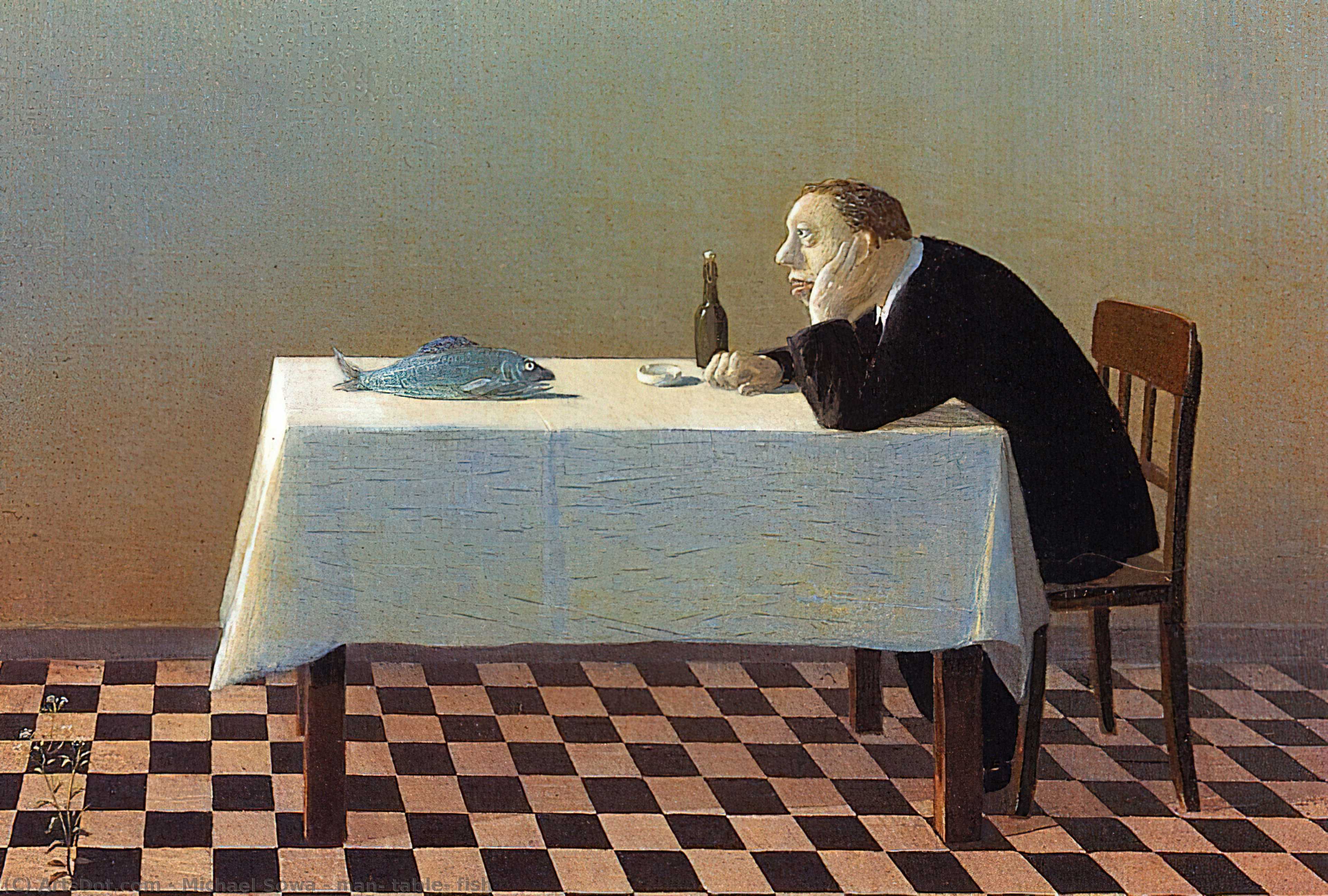 man, table, fish by Michael Sowa Michael Sowa | ArtsDot.com