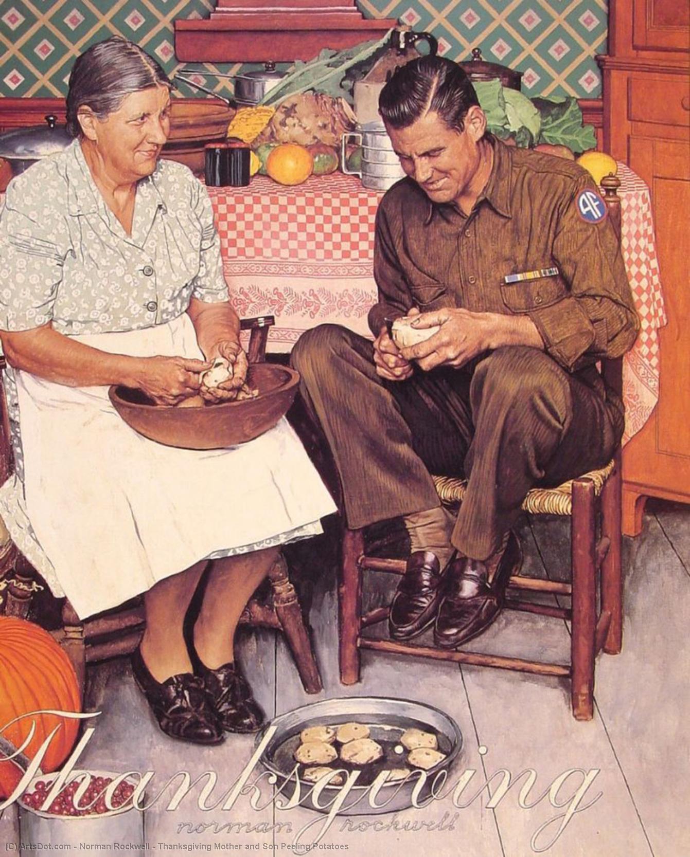 Buy Museum Art Reproductions Thanksgiving Mother and Son Peeling Potatoes by Norman Rockwell (Inspired By) (1894-1978, United States) | ArtsDot.com