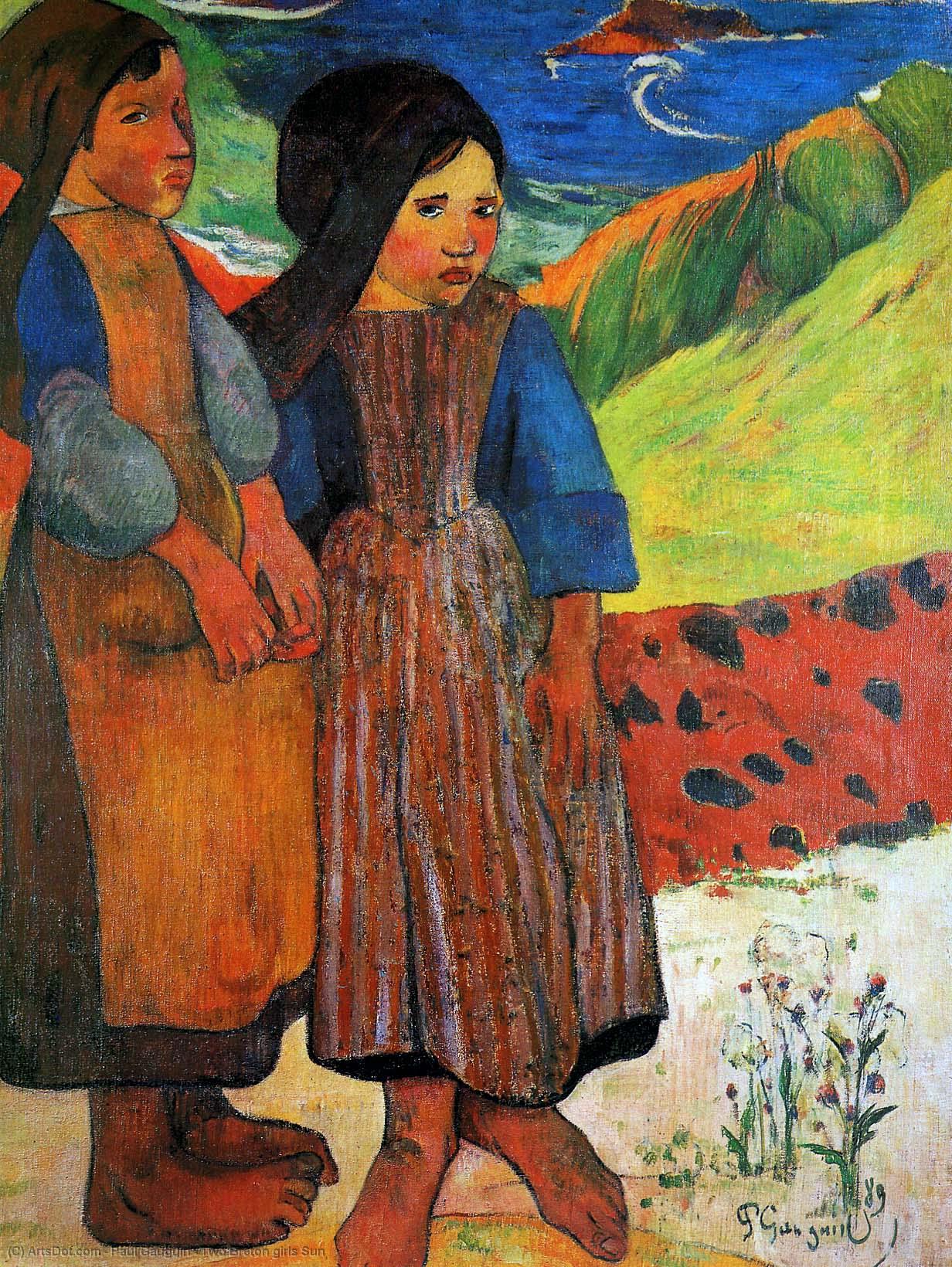 Buy Museum Art Reproductions Two Breton girls Sun by Paul Gauguin (1848-1903, France) | ArtsDot.com