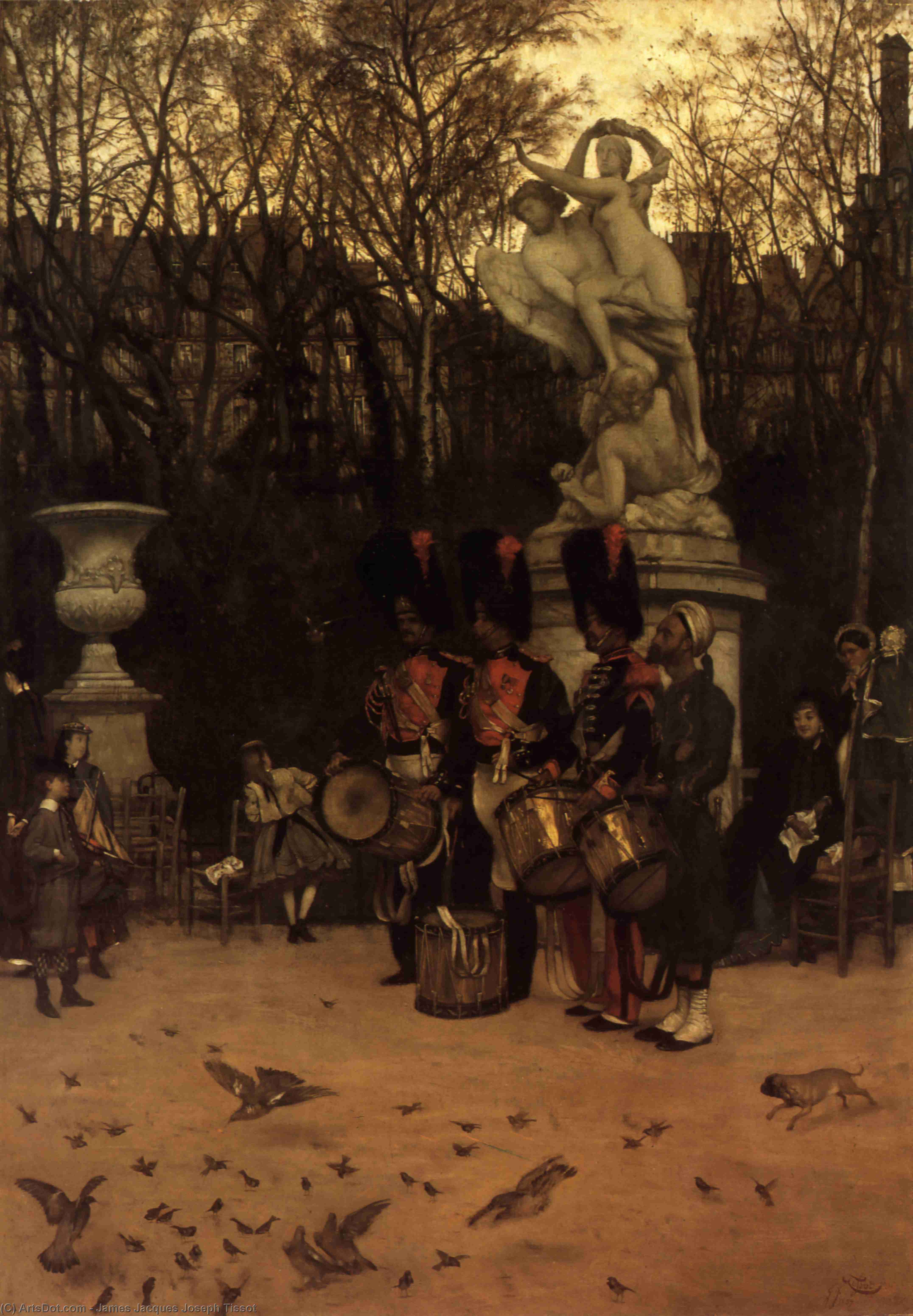 Buy Museum Art Reproductions Beating the Retreat in the Tuileries Gardens by James Jacques Joseph Tissot (1836-1902, France) | ArtsDot.com