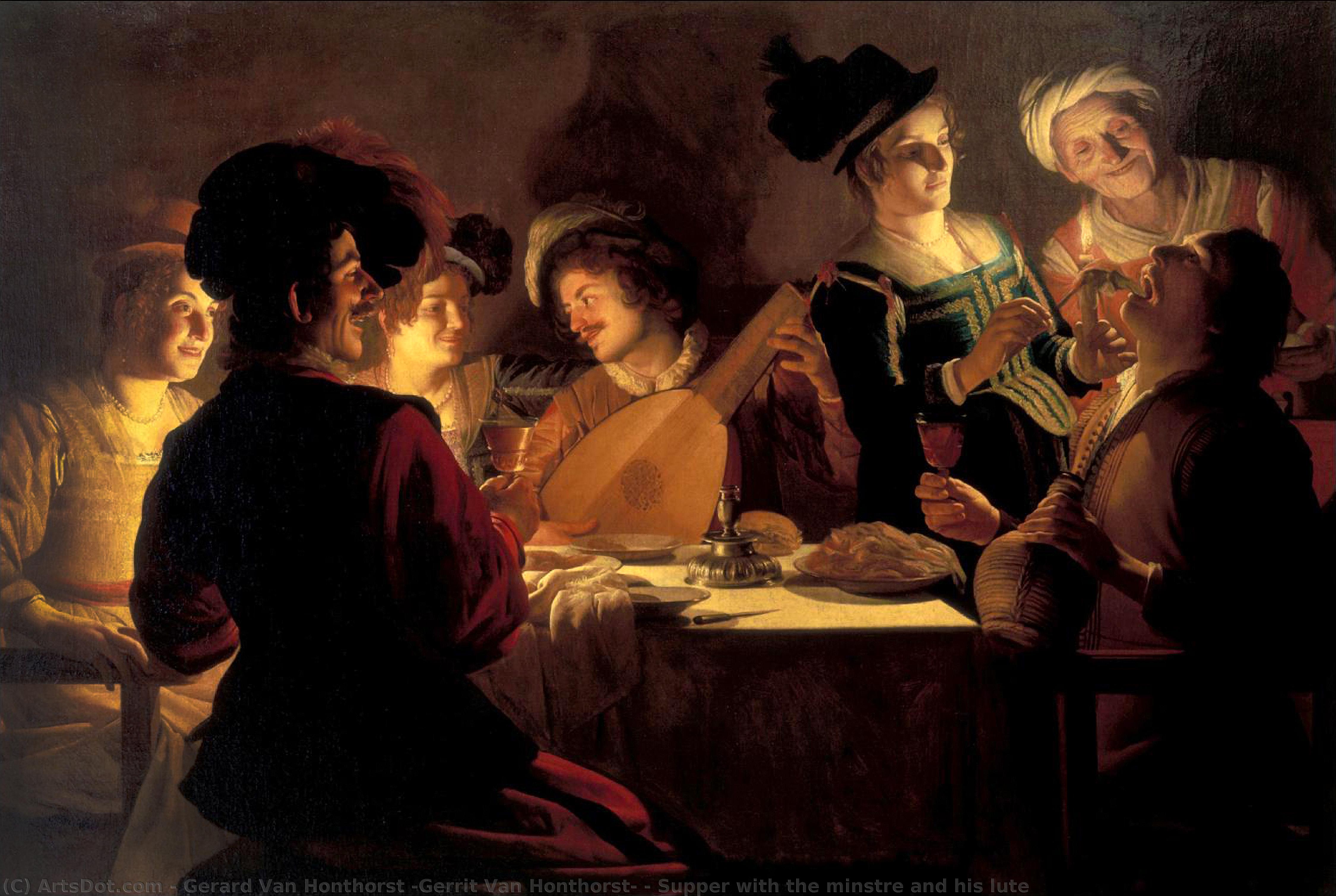 Buy Museum Art Reproductions Supper with the minstre and his lute / Merry company with a Lute Player, 1619 by Gerard Van Honthorst (Gerrit Van Honthorst) (1590-1656, Netherlands) | ArtsDot.com