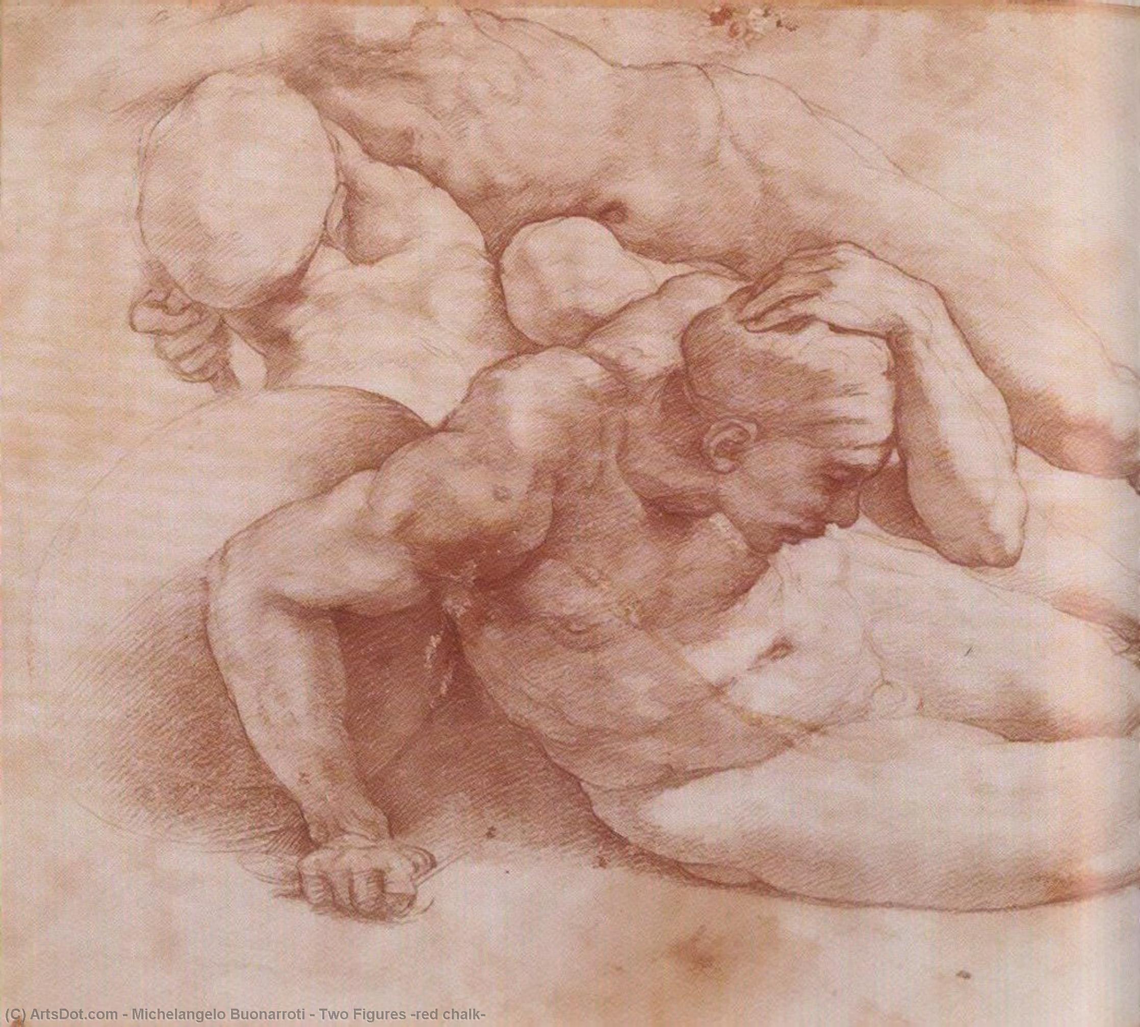 Buy Museum Art Reproductions Two Figures (red chalk) by Michelangelo Buonarroti (1475-1564, Italy) | ArtsDot.com