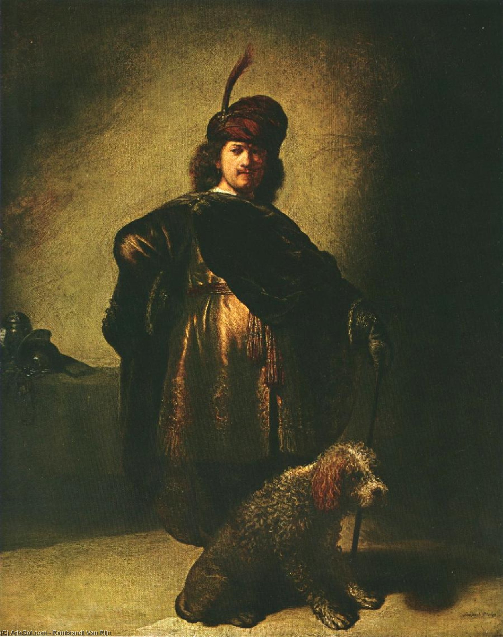 Order Artwork Replica Portrait in oriental costume with a dog by Rembrandt Van Rijn (1606-1669, Netherlands) | ArtsDot.com