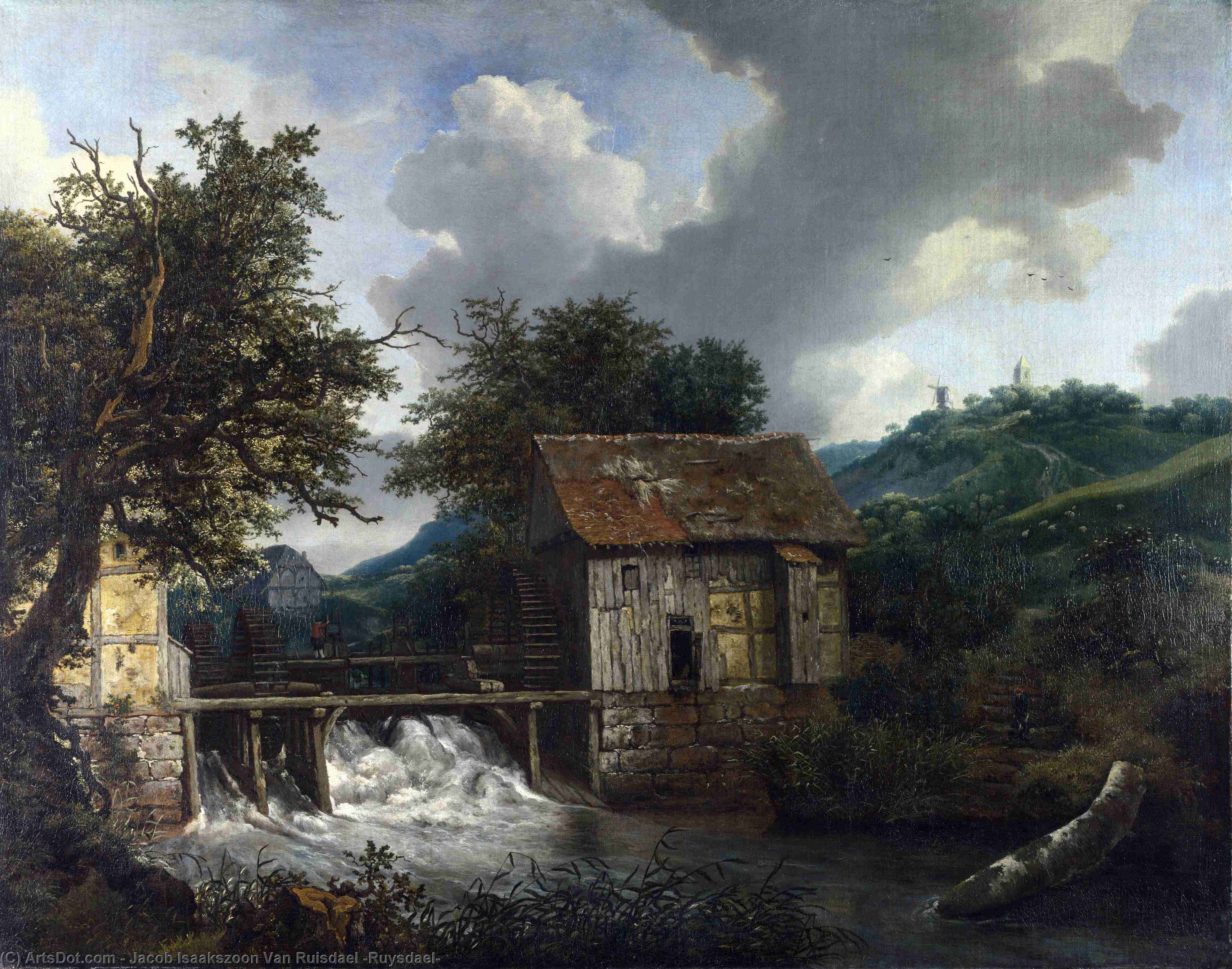 Order Oil Painting Replica Two Watermills and an Open Sluice at Singraven by Jacob Isaakszoon Van Ruisdael (Ruysdael) (1629-1682, Netherlands) | ArtsDot.com