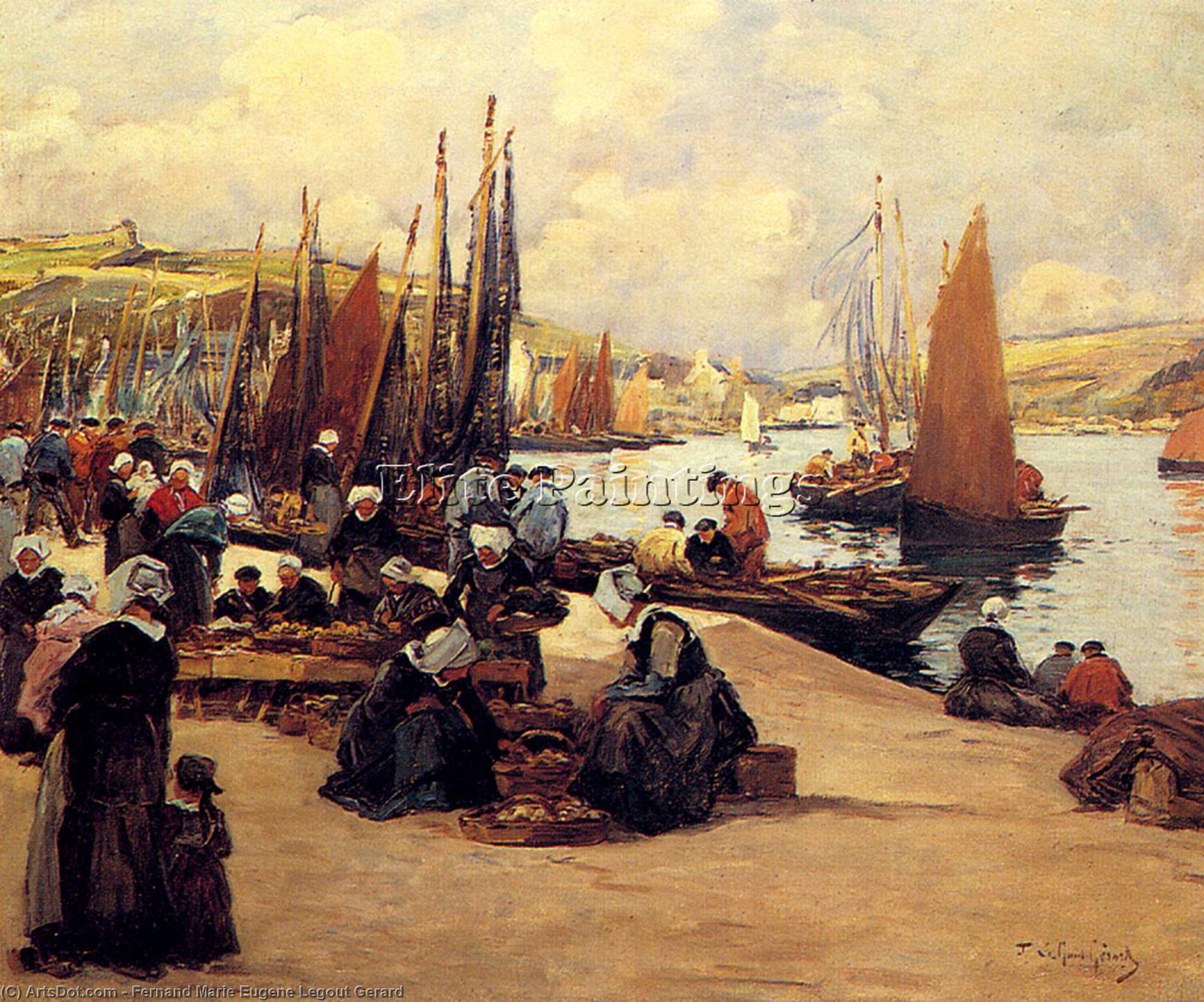 Order Oil Painting Replica Sur les quais audierne by Fernand Marie Eugene Legout Gerard (1856-1924, France) | ArtsDot.com
