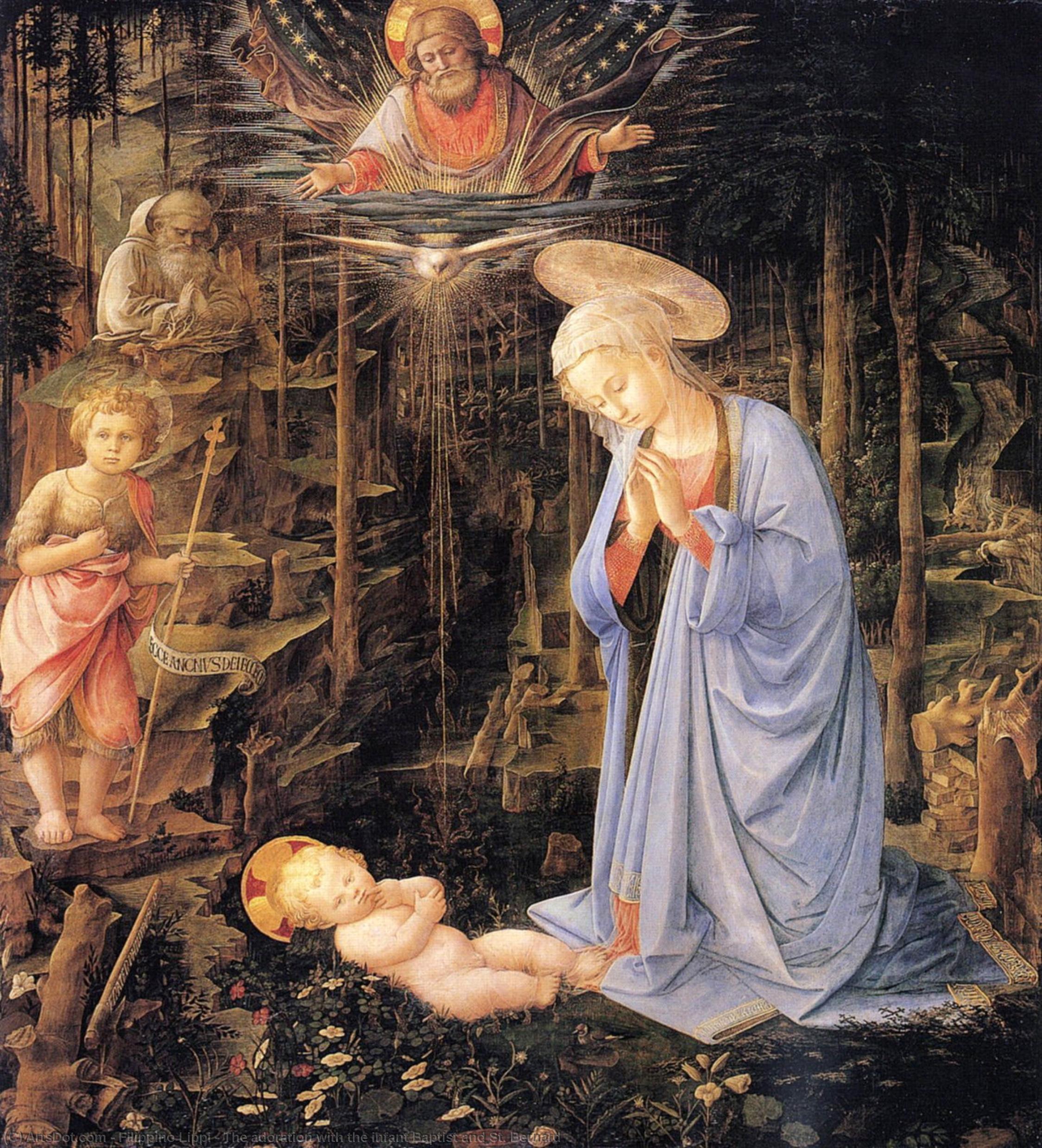 Order Paintings Reproductions The adoration with the infant Baptist and St. Bernard by Filippino Lippi (1457-1504, Italy) | ArtsDot.com