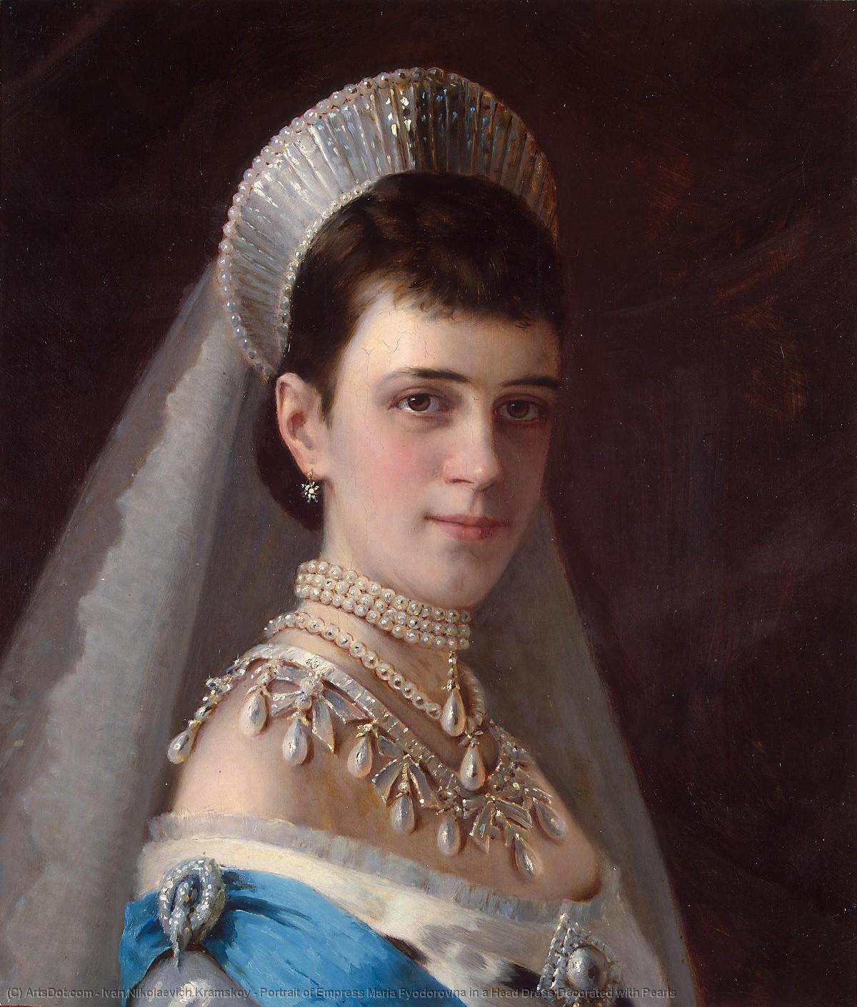 Order Art Reproductions Portrait of Empress Maria Fyodorovna in a Head Dress Decorated with Pearls by Ivan Nikolaevich Kramskoy (1837-1887, Russia) | ArtsDot.com