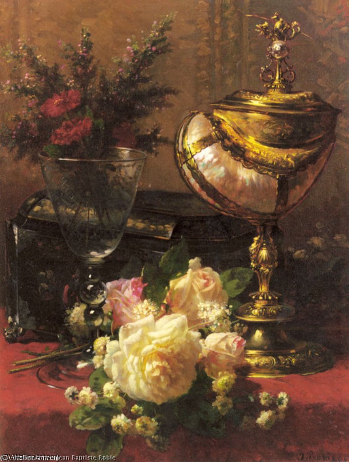 Order Oil Painting Replica A bouquet of roses and other flowers by Jean Baptiste Robie (1821-1910, Belgium) | ArtsDot.com