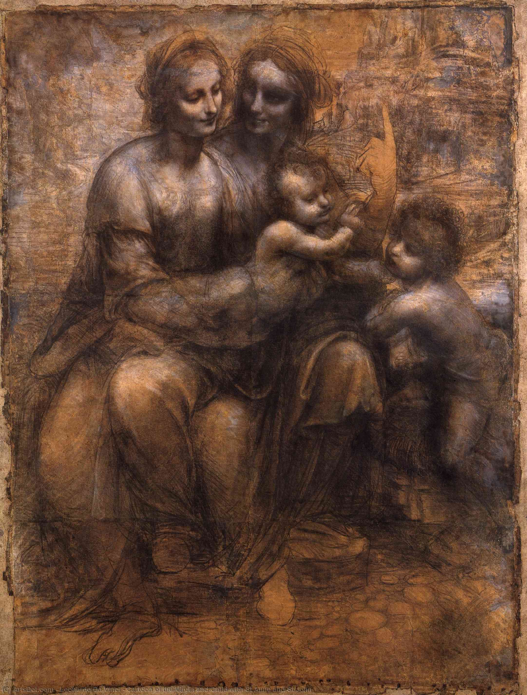Buy Museum Art Reproductions Cartoon of the Virgin and Child with St Anne and St John by Leonardo Da Vinci (1452-1519, Italy) | ArtsDot.com