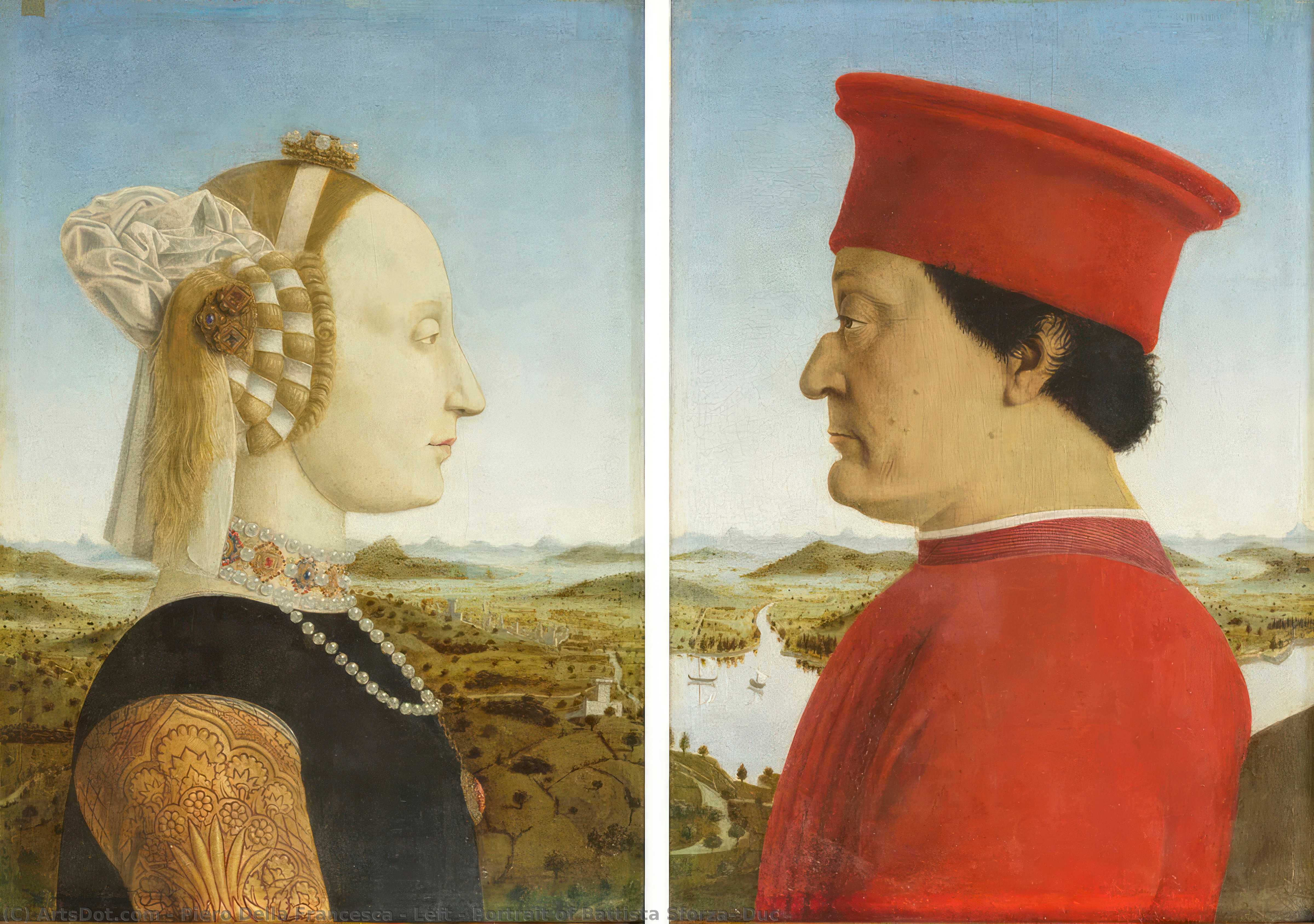 Ordem Reproduções De Pinturas Esquerda - Retrato de Battista Sforza, Duc, 1465 por Piero Della Francesca (1415-1492, Italy) | ArtsDot.com