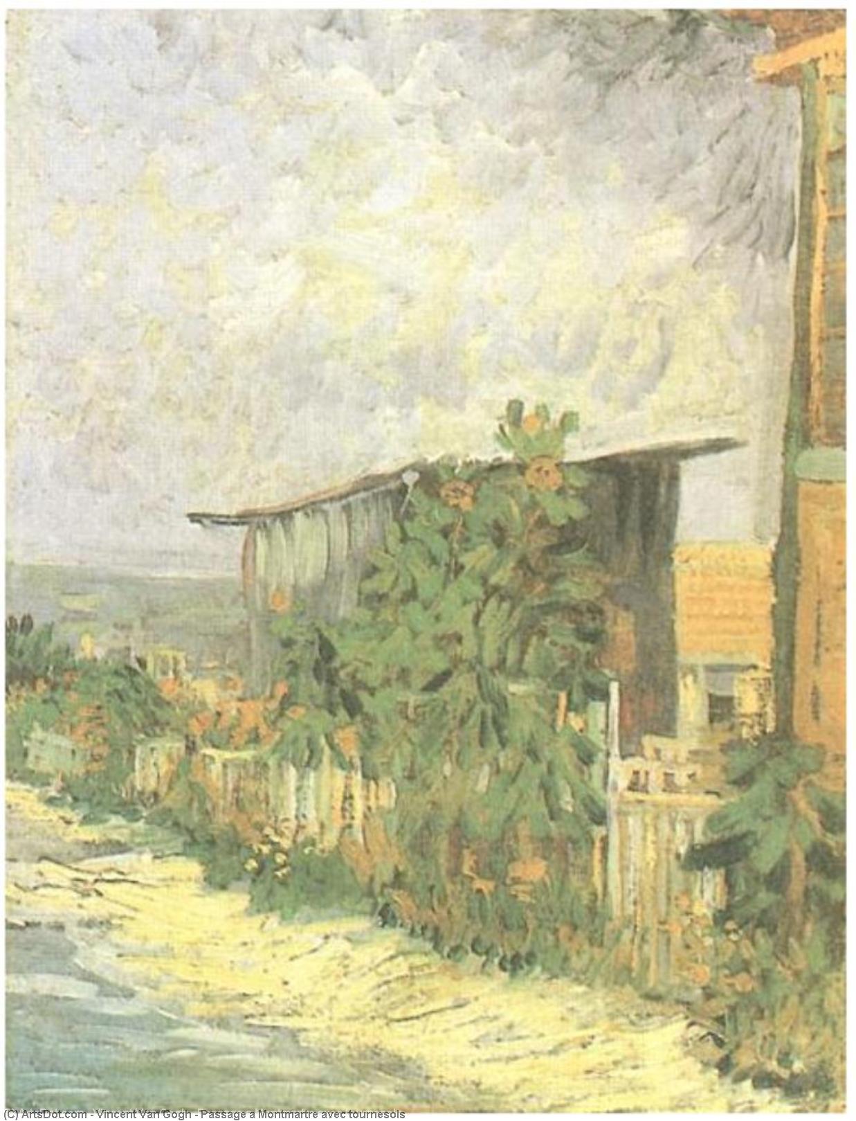 Buy Museum Art Reproductions Passage a Montmartre avec tournesols by Vincent Van Gogh (1853-1890, Netherlands) | ArtsDot.com