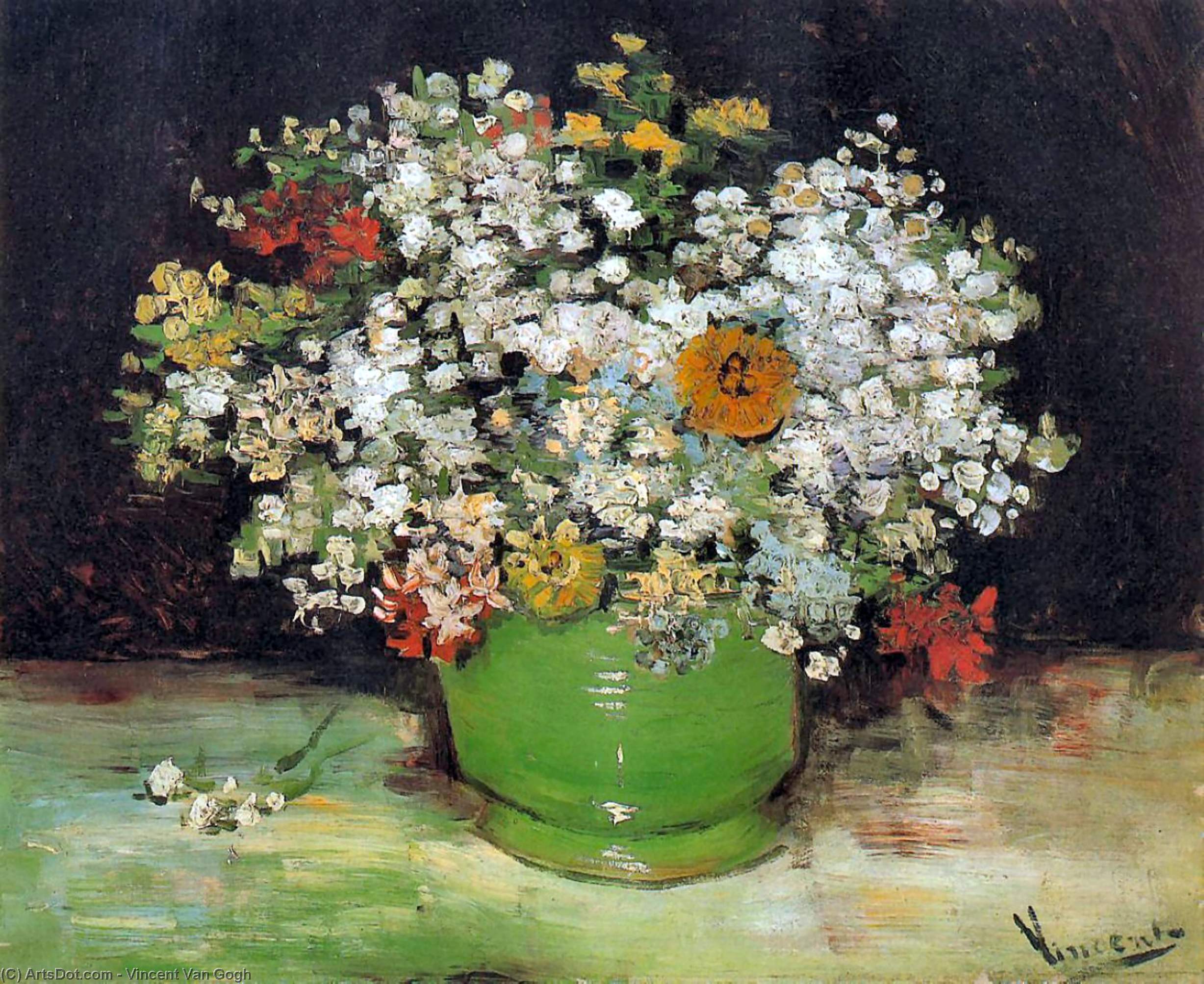 Order Oil Painting Replica Vase with zinnias and others flowers by Vincent Van Gogh (1853-1890, Netherlands) | ArtsDot.com