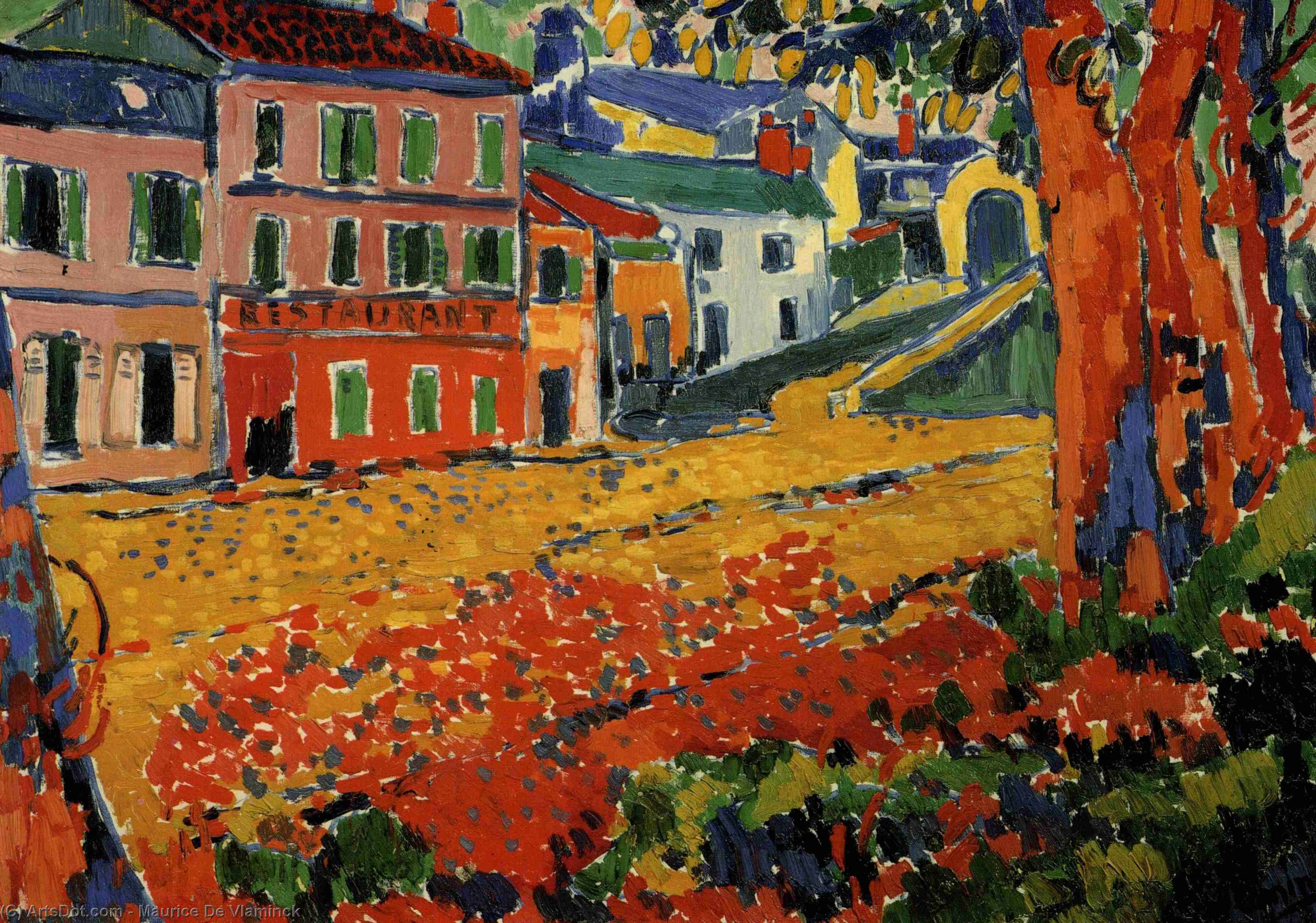 Order Paintings Reproductions Restaurant at Marly-le-Roi, ca Mu, 1905 by Maurice De Vlaminck (Inspired By) (1876-1958, France) | ArtsDot.com