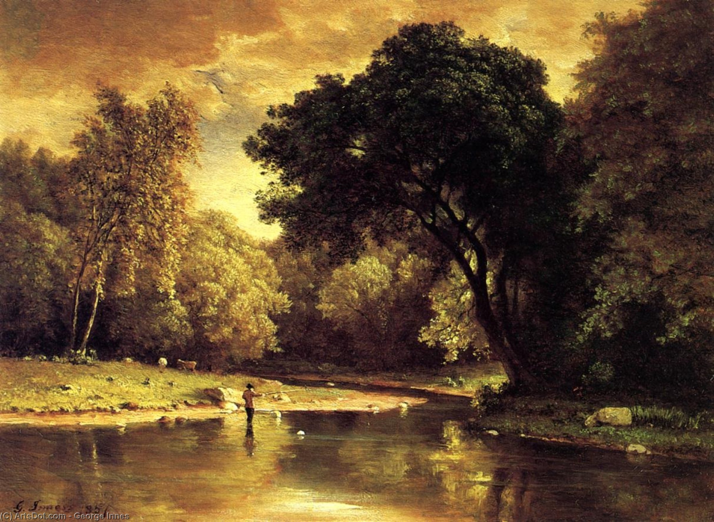 Order Oil Painting Replica Fisherman in a Stream by George Innes (1825-1894, United States) | ArtsDot.com