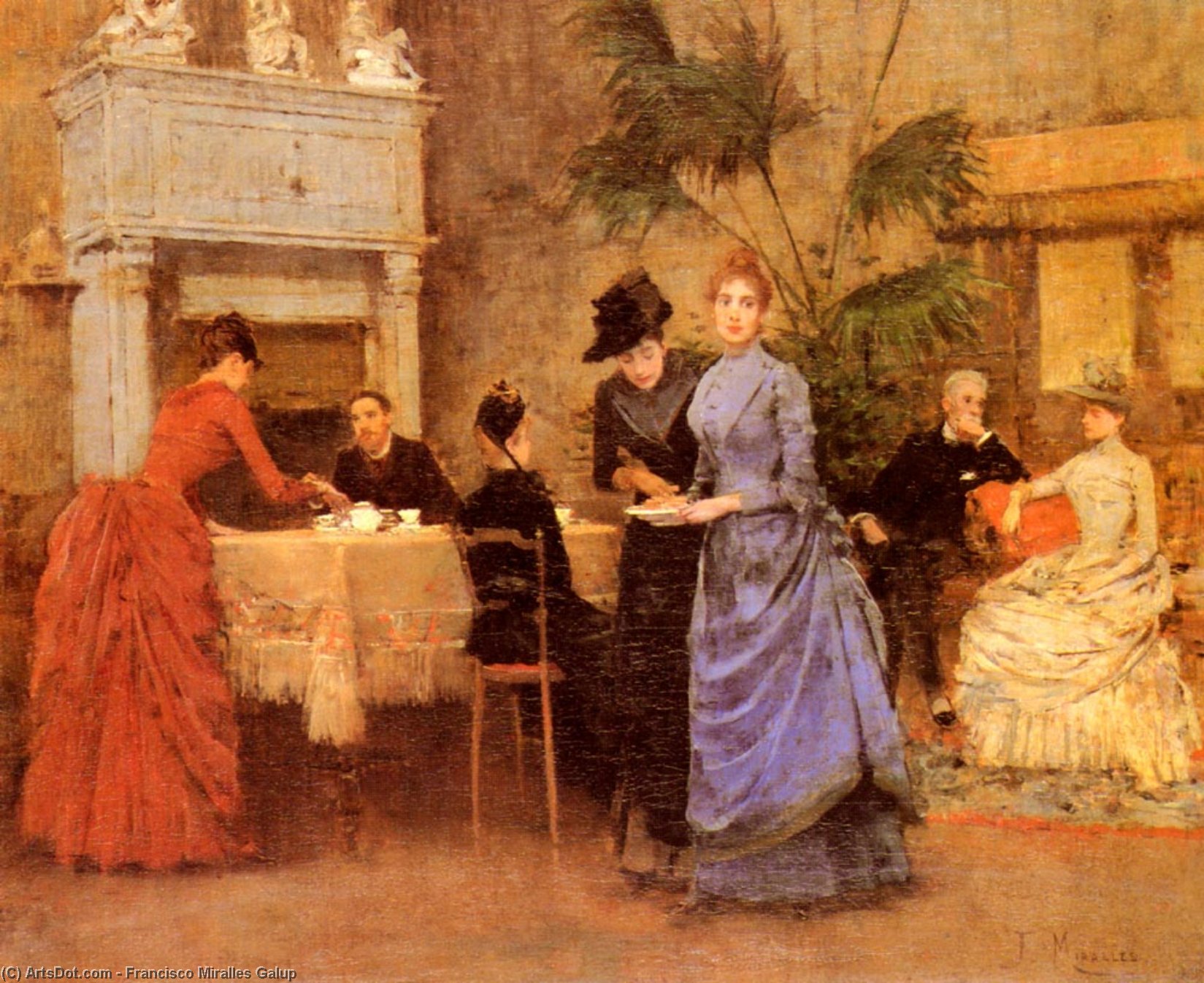 Order Oil Painting Replica Afternoon tea by Francisco Miralles Galup (1848-1901, Spain) | ArtsDot.com