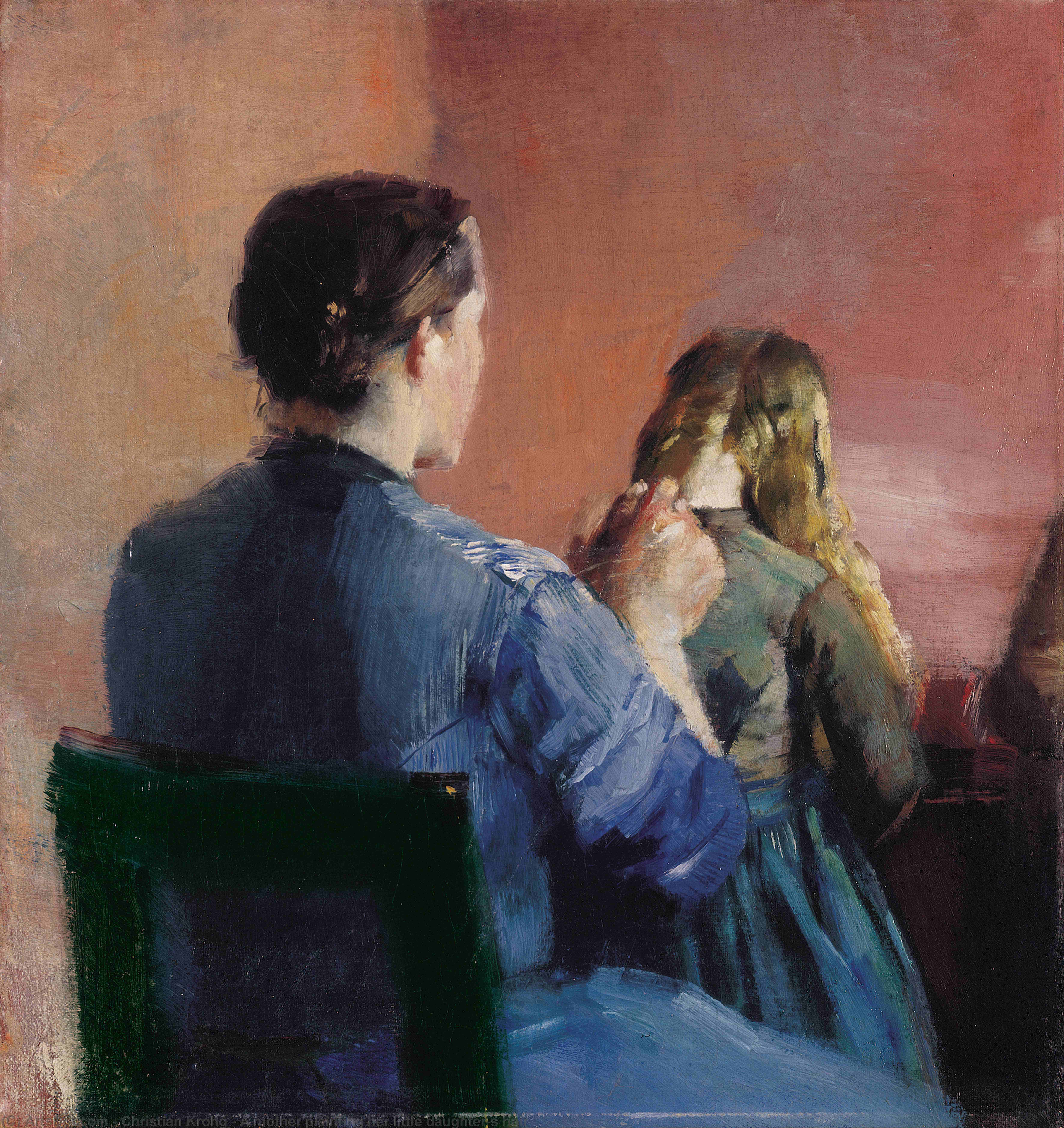 Order Oil Painting Replica A mother plainting her little daughter`s hair by Christian Krohg (1852-1925, Norway) | ArtsDot.com