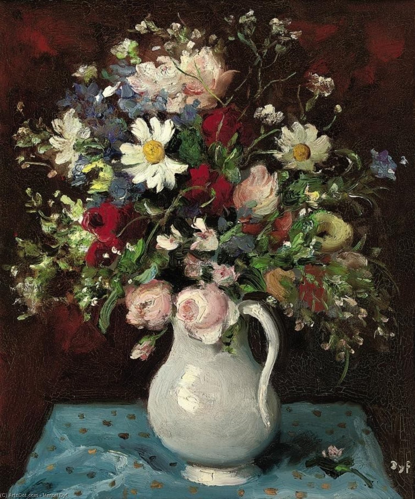 Order Oil Painting Replica Flowers in a White Jug, (1965) by Marcel Dyf (Inspired By) (1899-1985, France) | ArtsDot.com