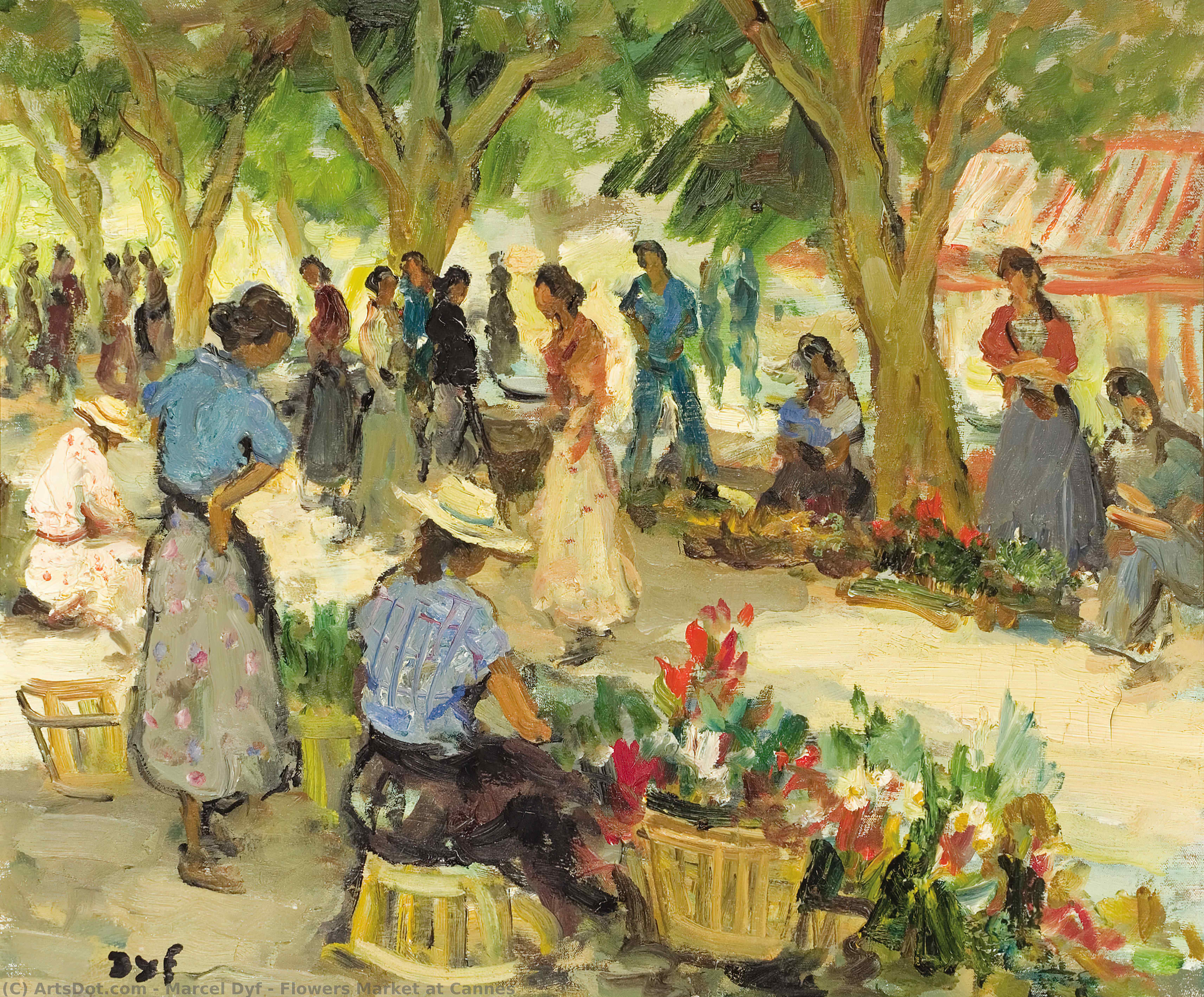 Buy Museum Art Reproductions Flowers Market at Cannes by Marcel Dyf (Inspired By) (1899-1985, France) | ArtsDot.com