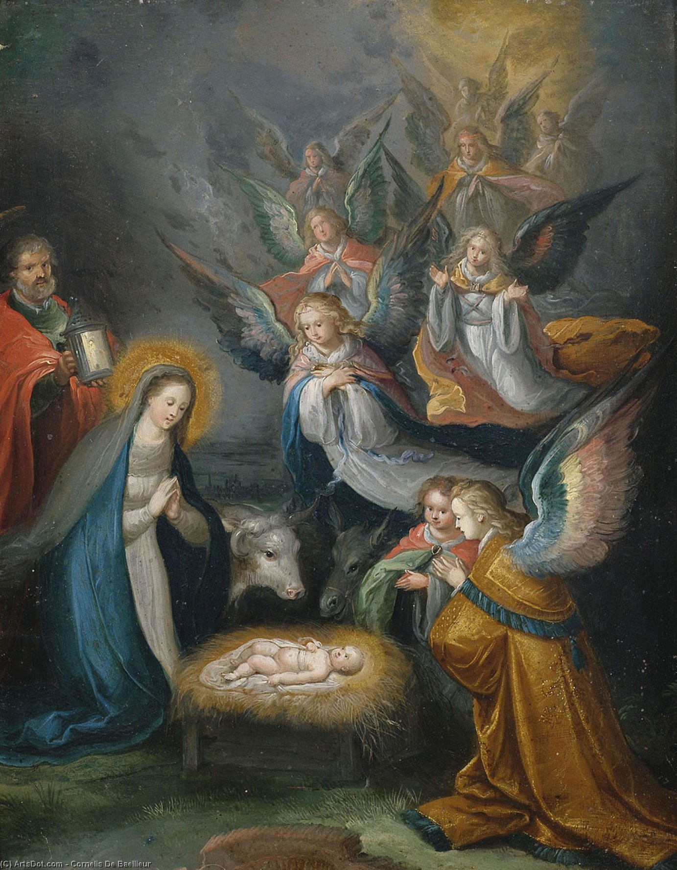 Buy Museum Art Reproductions The Holy Family with Angels in Adoration of the Child. by Cornelis De Baellieur (1607-1671, Belgium) | ArtsDot.com