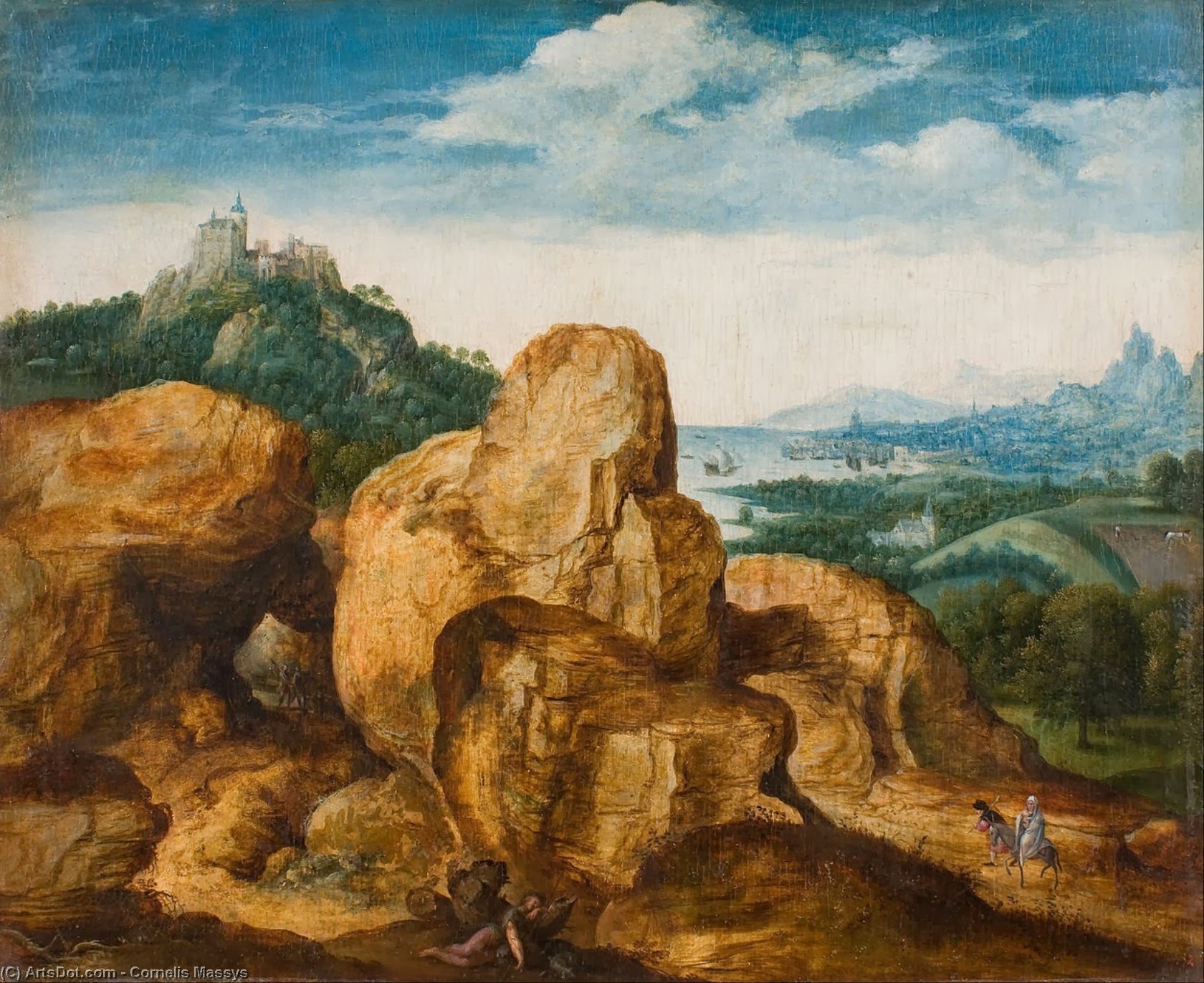 Order Oil Painting Replica Landscape with the Flight to Egypt by Cornelis Massys (1510-1556, Belgium) | ArtsDot.com