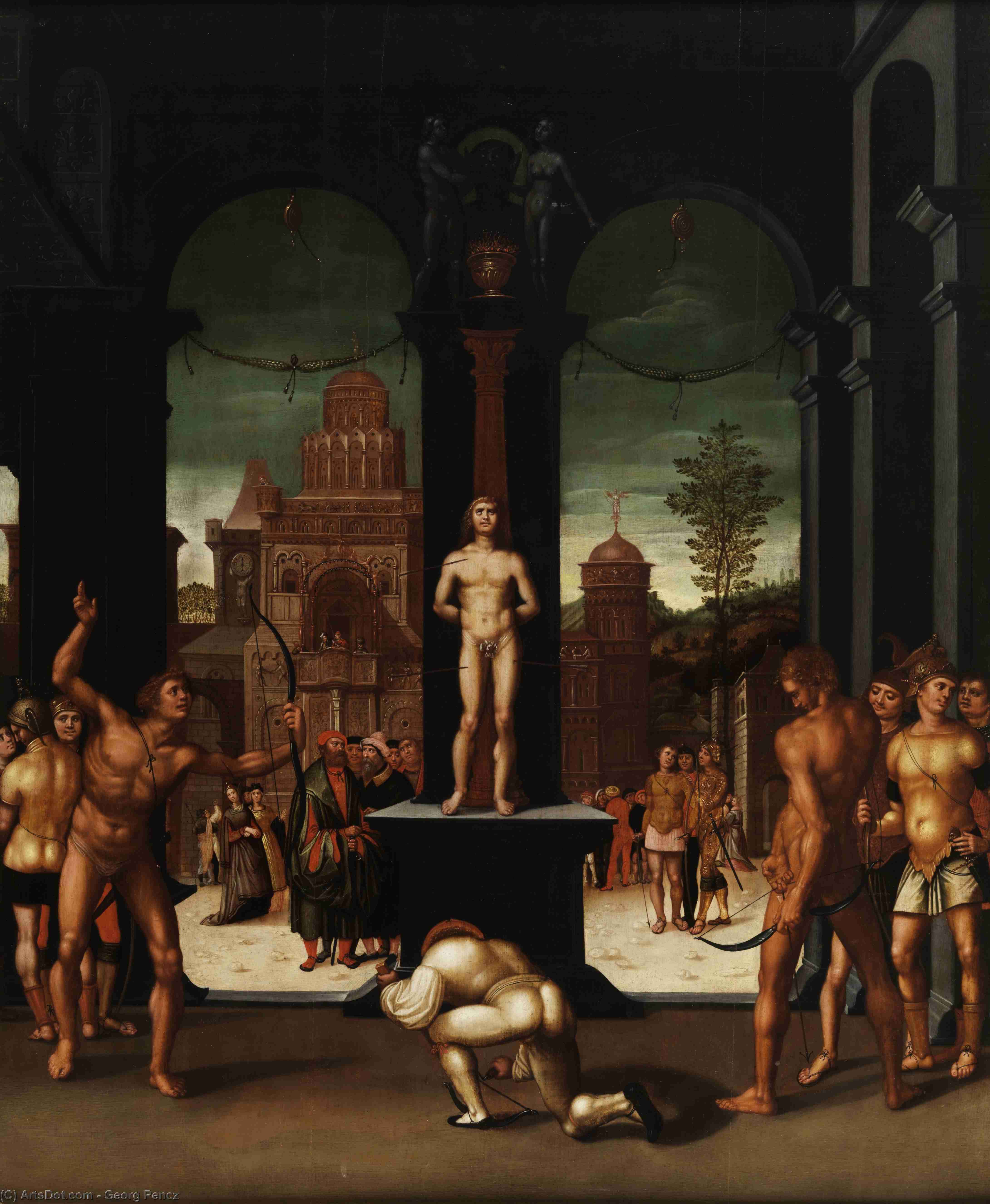 Order Paintings Reproductions The Martyrdom of Saint Sebastian by Georg Pencz (1500-1550, Germany) | ArtsDot.com