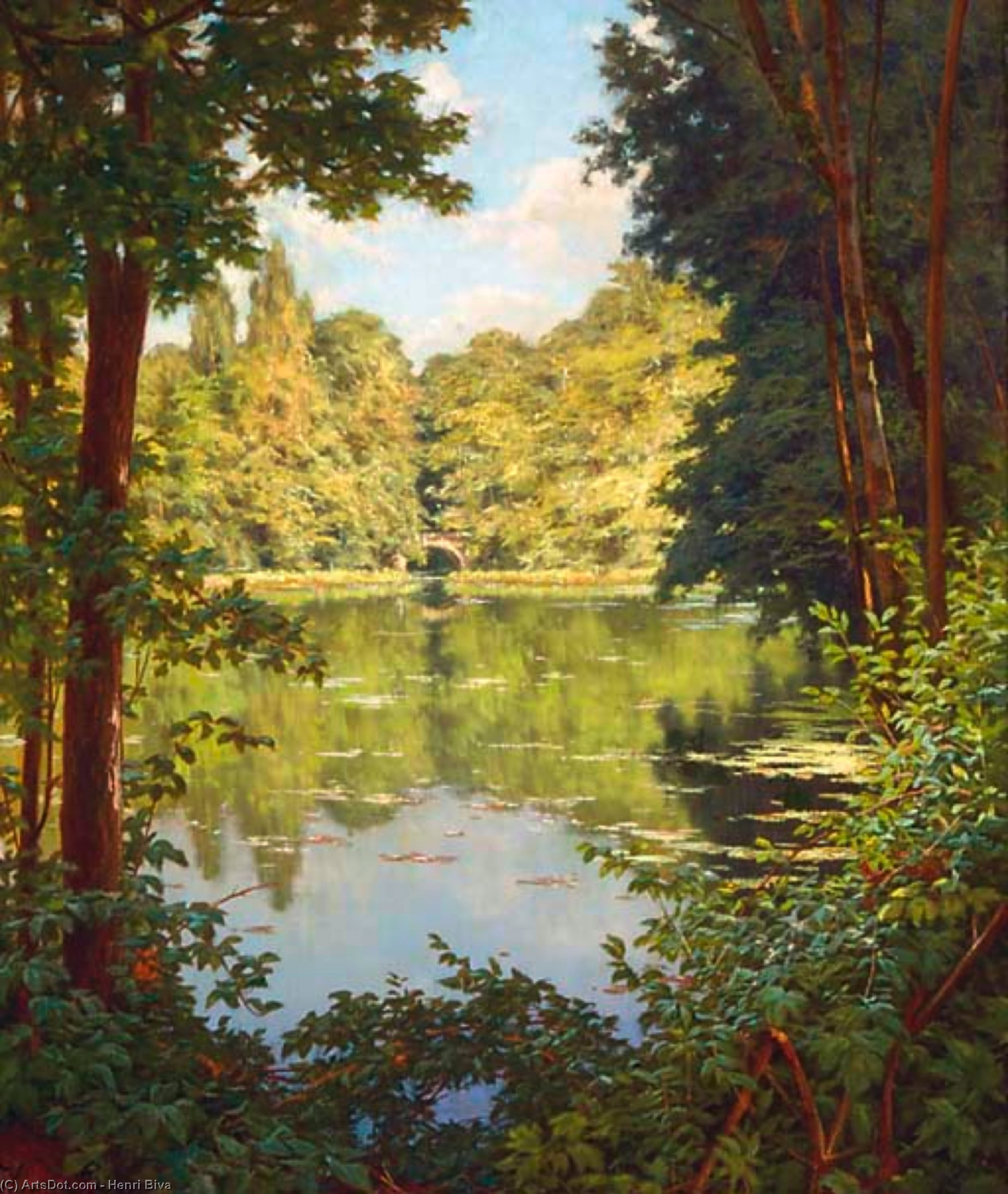 Order Oil Painting Replica A sun drenched river view by Henri Biva (1848-1929, France) | ArtsDot.com