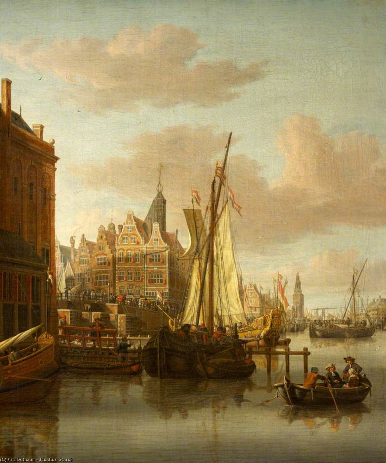 Order Art Reproductions A View of Amsterdam, with the Oude Schans Canal and the Montelbaans Tower by Jacobus Storck (1641-1692, Netherlands) | ArtsDot.com