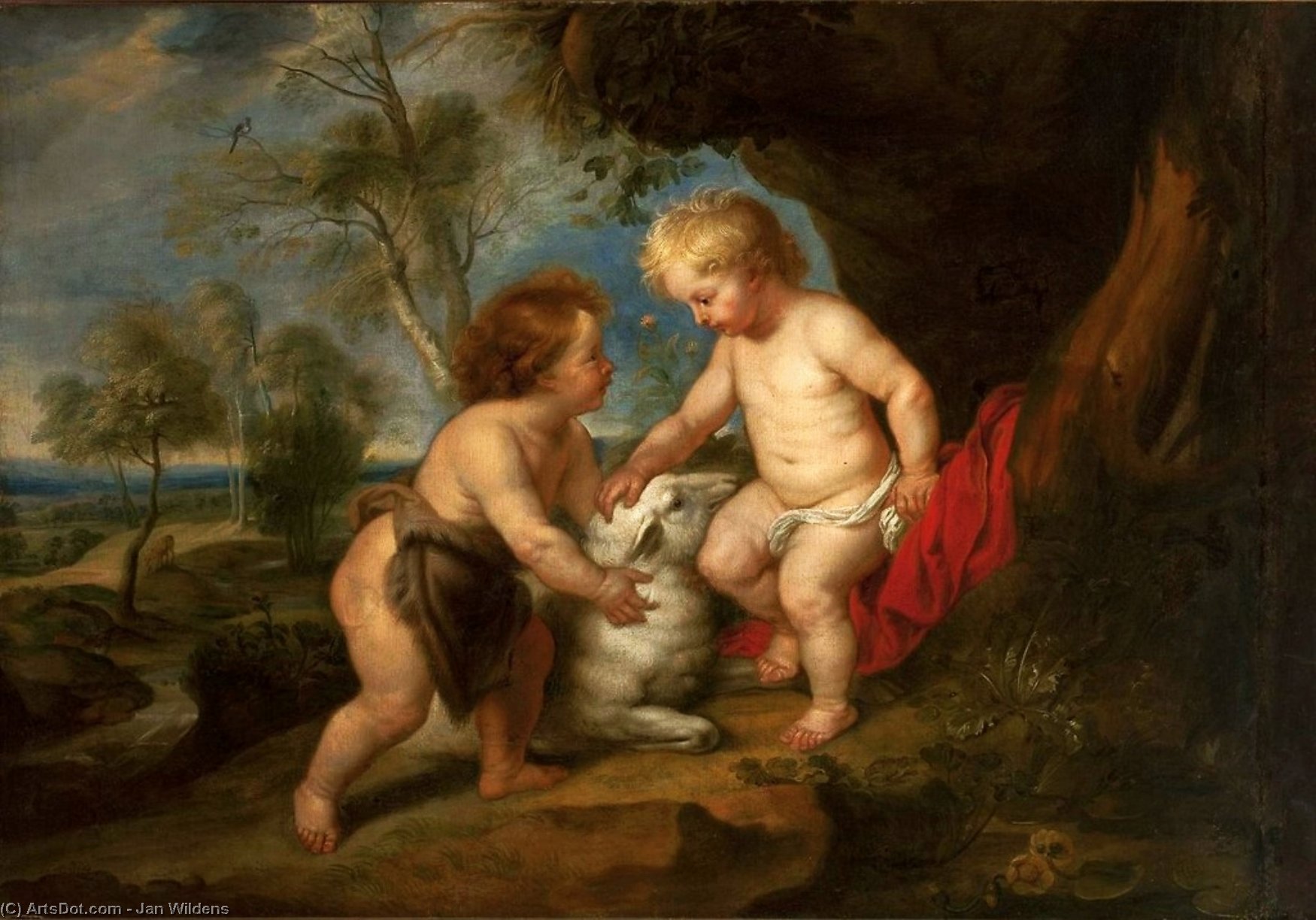 Buy Museum Art Reproductions Infant Christ and St. John the Babtist in a landscape. by Jan Wildens (1586-1653, Belgium) | ArtsDot.com