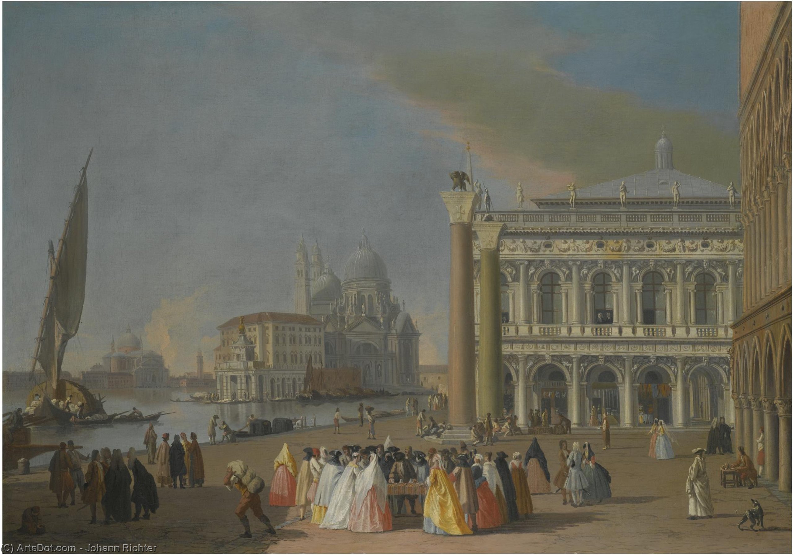 Buy Museum Art Reproductions Venice, a view of the molo, looking west towards santa maria della salute and the palazzo ducale to the right by Johann Richter (1763-1825, Germany) | ArtsDot.com