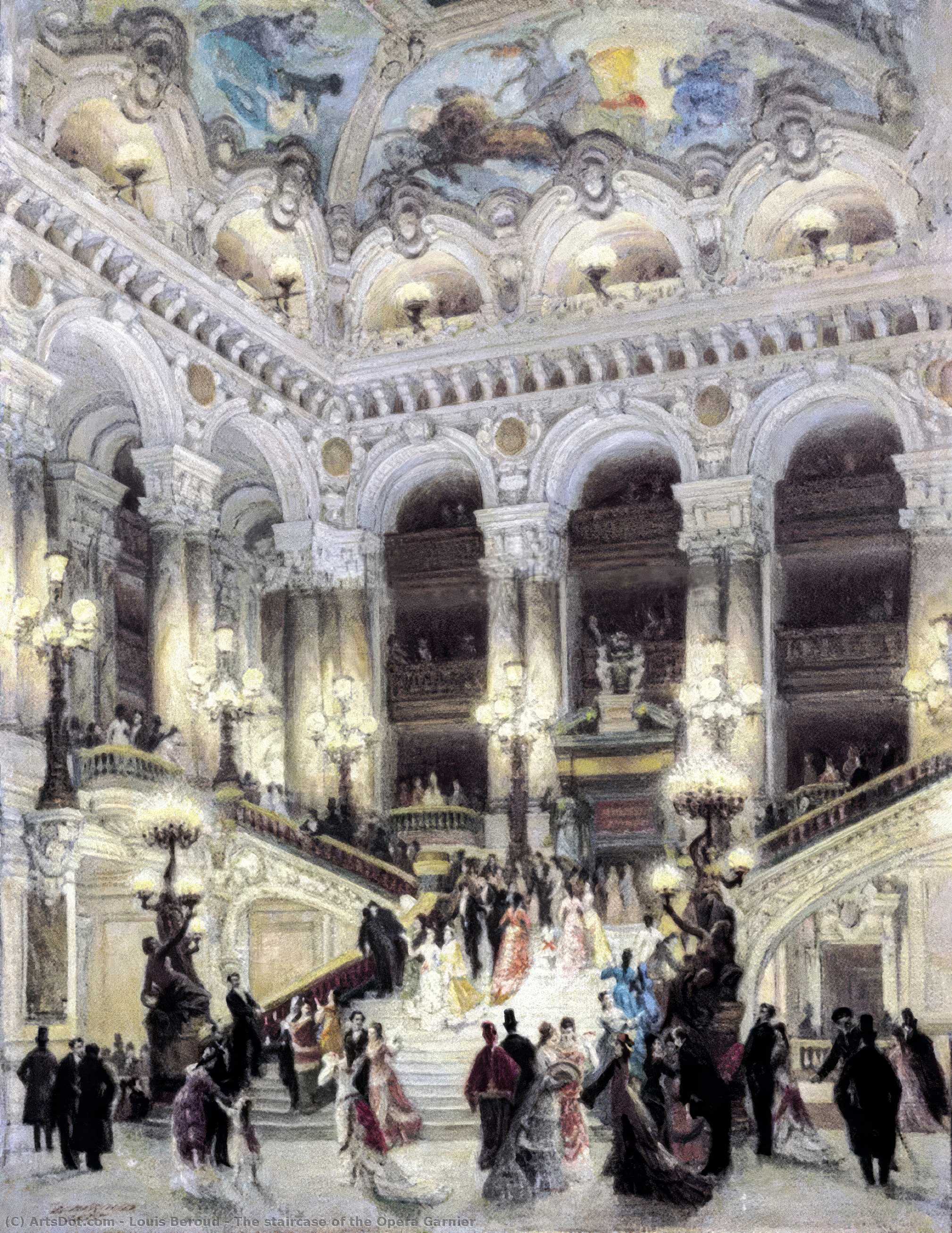 Order Oil Painting Replica The staircase of the Opera Garnier by Louis Beroud (1852-1930, France) | ArtsDot.com