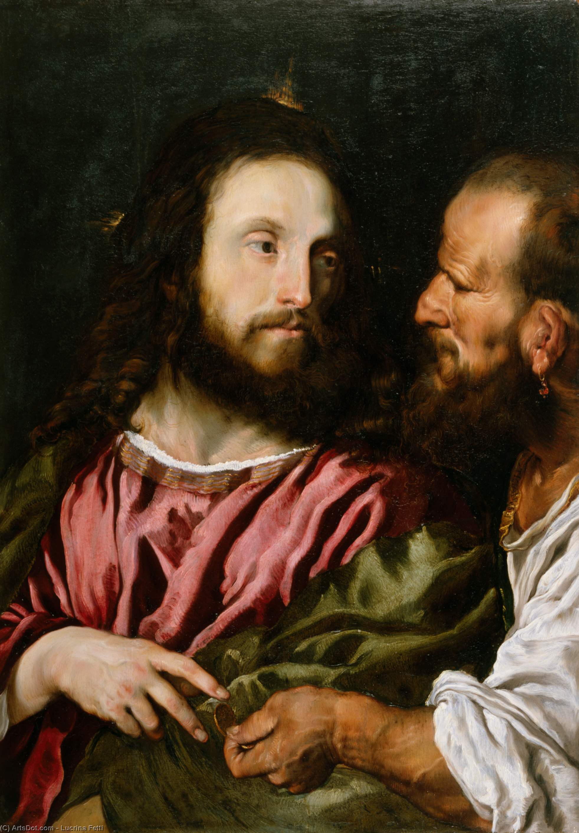 Buy Museum Art Reproductions The Pharisees tried to trap Christ by asking him whether people should pay taxes to the Romans by Lucrina Fetti (1600-1651, Italy) | ArtsDot.com