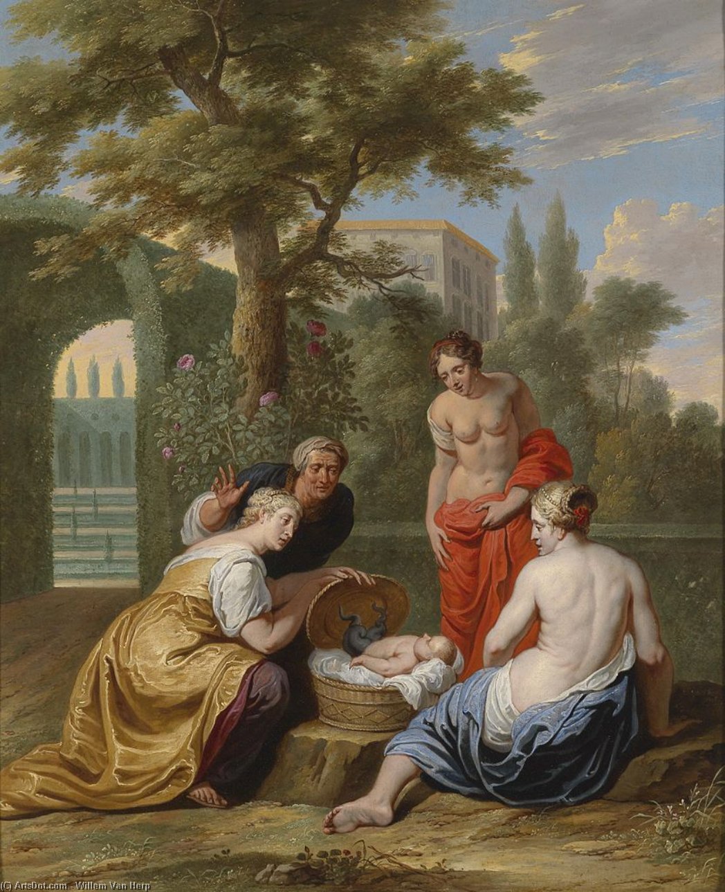 Order Oil Painting Replica he finding of the infant Erichthonius by Cecrops`s daughters. by Willem Van Herp (1614-1677, Belgium) | ArtsDot.com