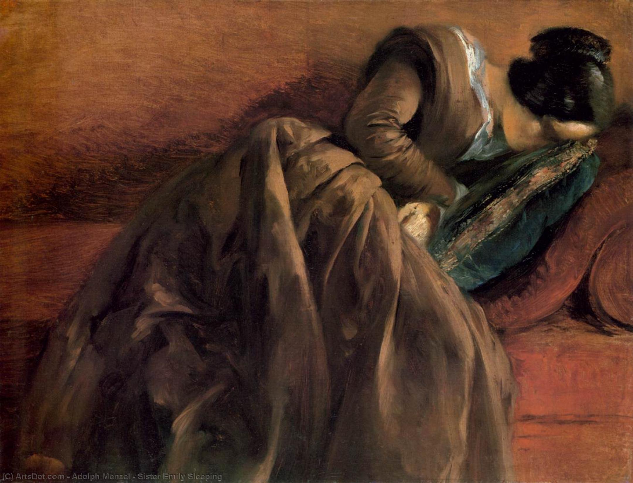 Order Paintings Reproductions Sister Emily Sleeping, 1848 by Adolph Menzel | ArtsDot.com