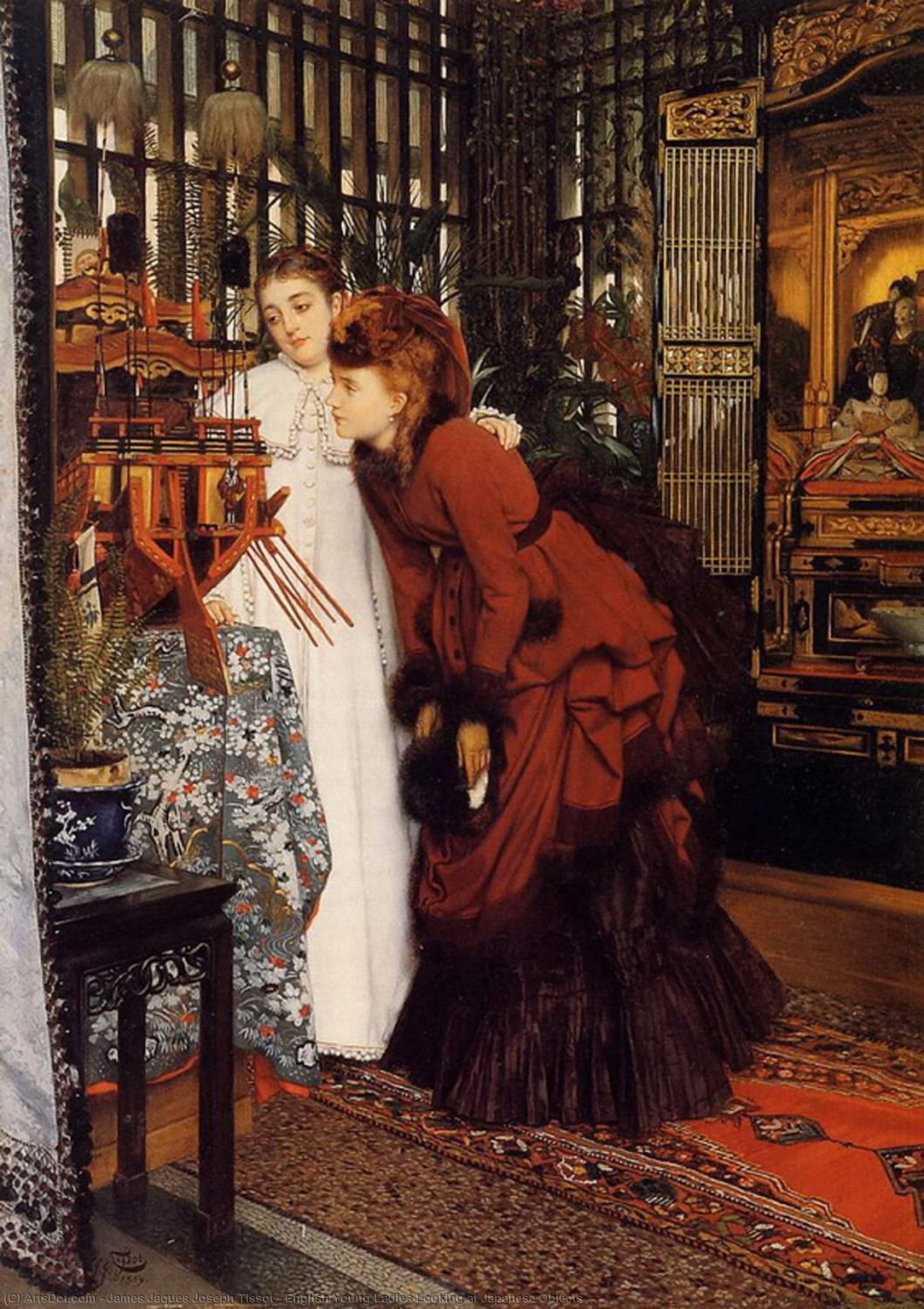 Order Paintings Reproductions English Young Ladies Looking at Japanese Objects, 1869 by James Jaques Joseph Tissot (1836-1902) | ArtsDot.com