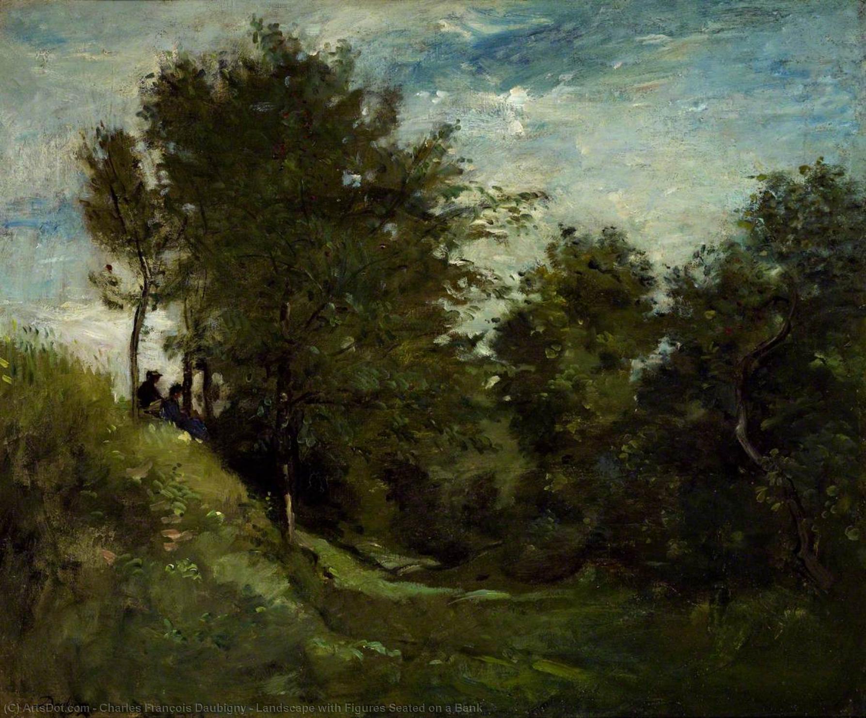 Buy Museum Art Reproductions Landscape with Figures Seated on a Bank, 1879 by Charles François Daubigny (1817-1878, France) | ArtsDot.com