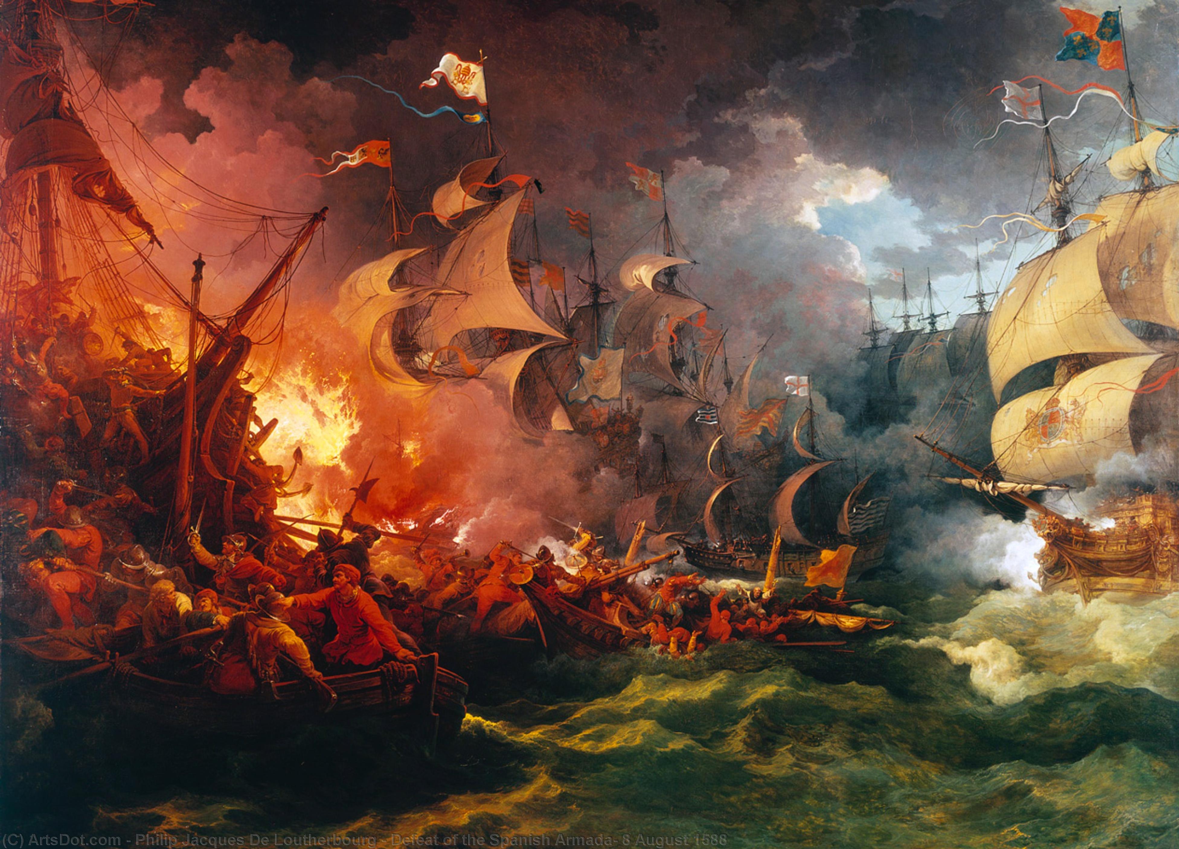 Order Art Reproductions Defeat of the Spanish Armada, 8 August 1588, 1796 by Philip Jacques De Loutherbourg (1740-1812, France) | ArtsDot.com