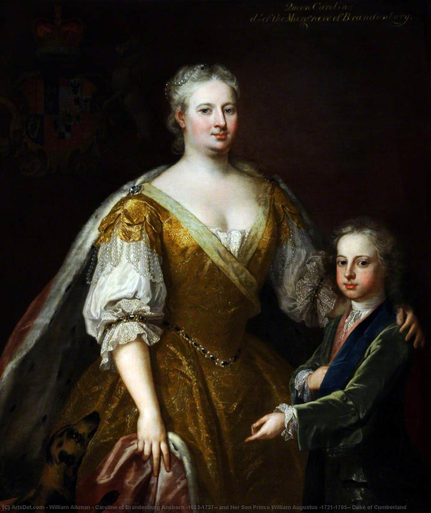 Order Paintings Reproductions Caroline of Brandenburg Ansbach (1683–1737), and Her Son Prince William Augustus (1721–1765), Duke of Cumberland, 1730 by William Aikman (1682-1731) | ArtsDot.com