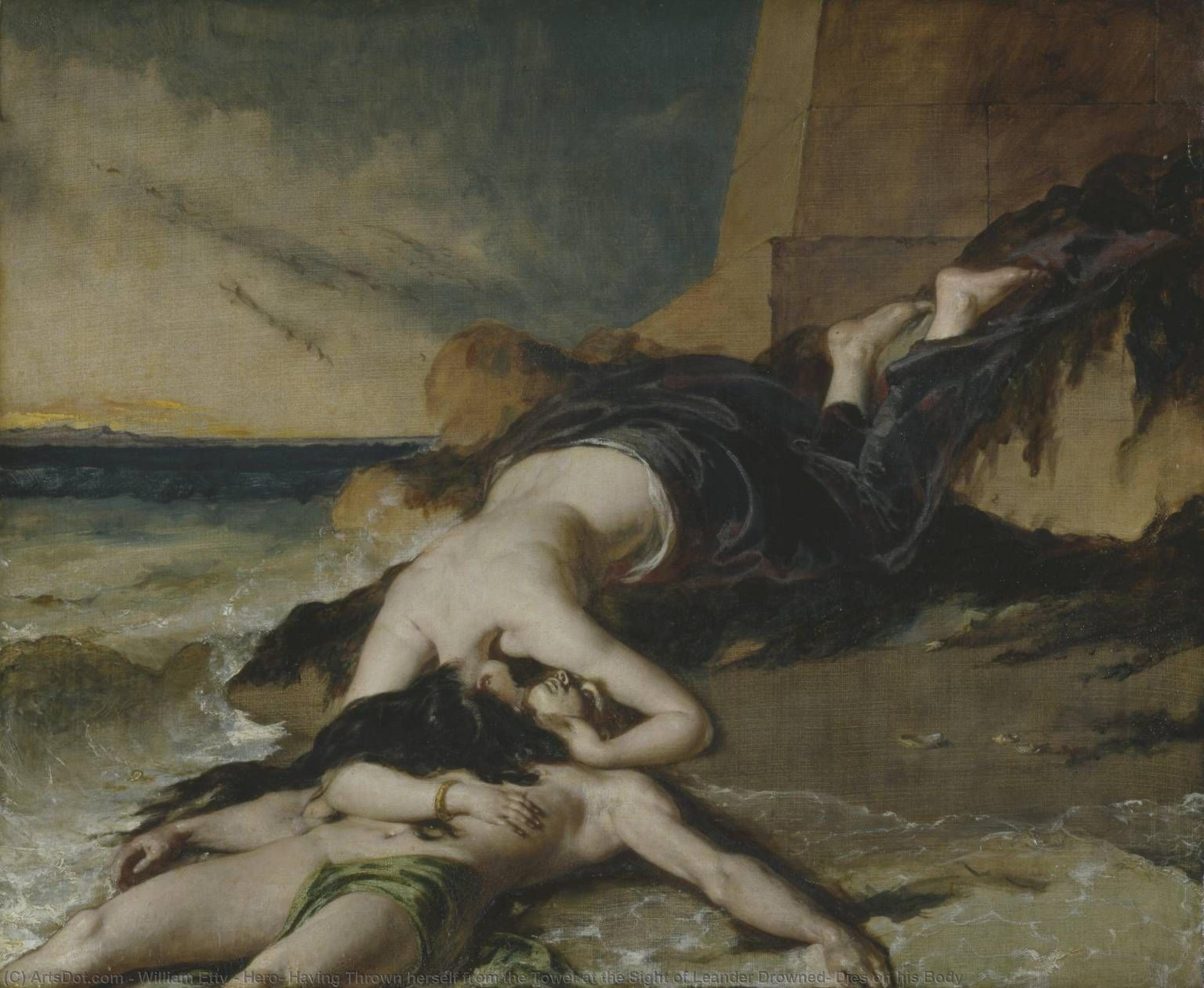 Buy Museum Art Reproductions Hero, Having Thrown herself from the Tower at the Sight of Leander Drowned, Dies on his Body, 1829 by William Etty (1787-1849, United Kingdom) | ArtsDot.com