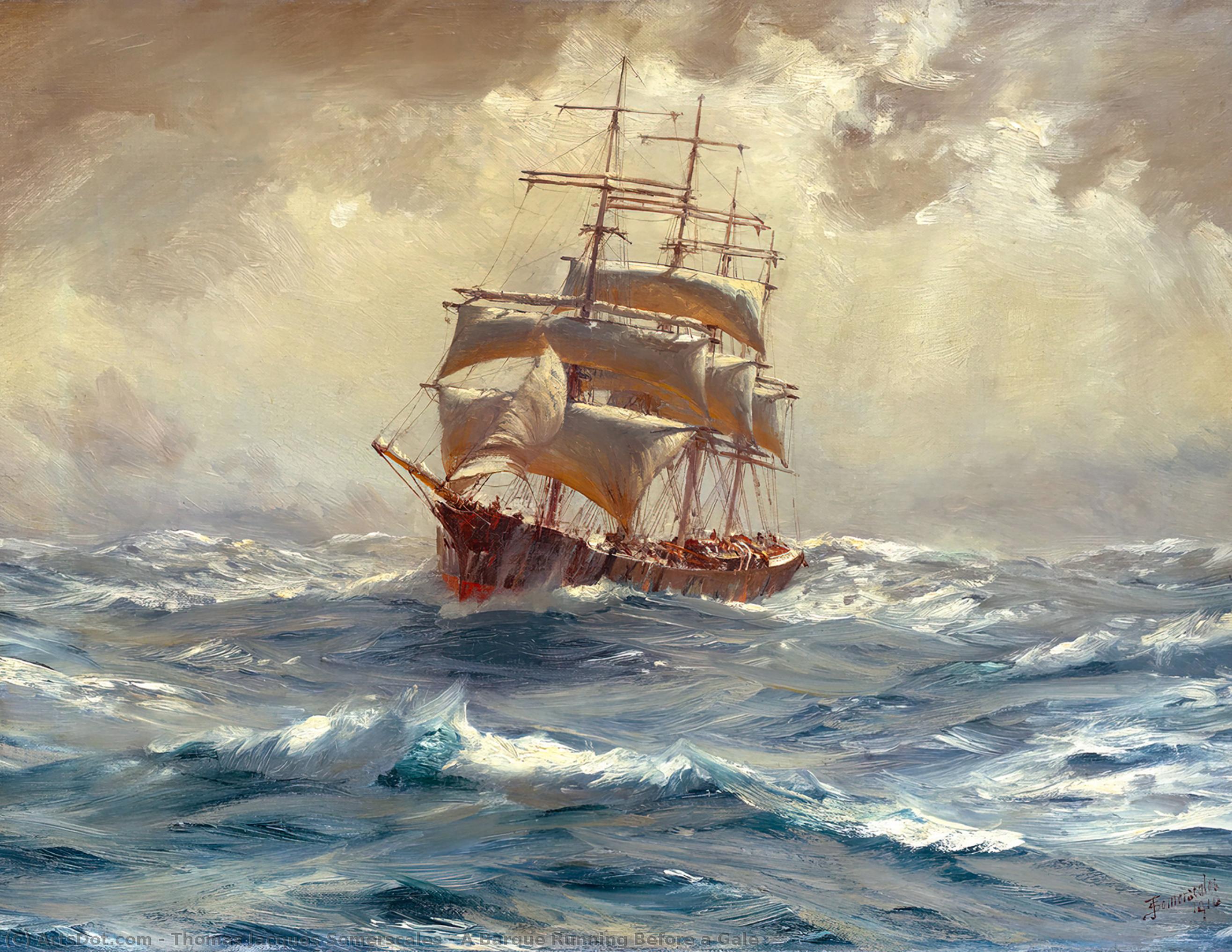Buy Museum Art Reproductions A Barque Running Before a Gale, 1910 by Thomas Jacques Somerscales (1842-1927) | ArtsDot.com