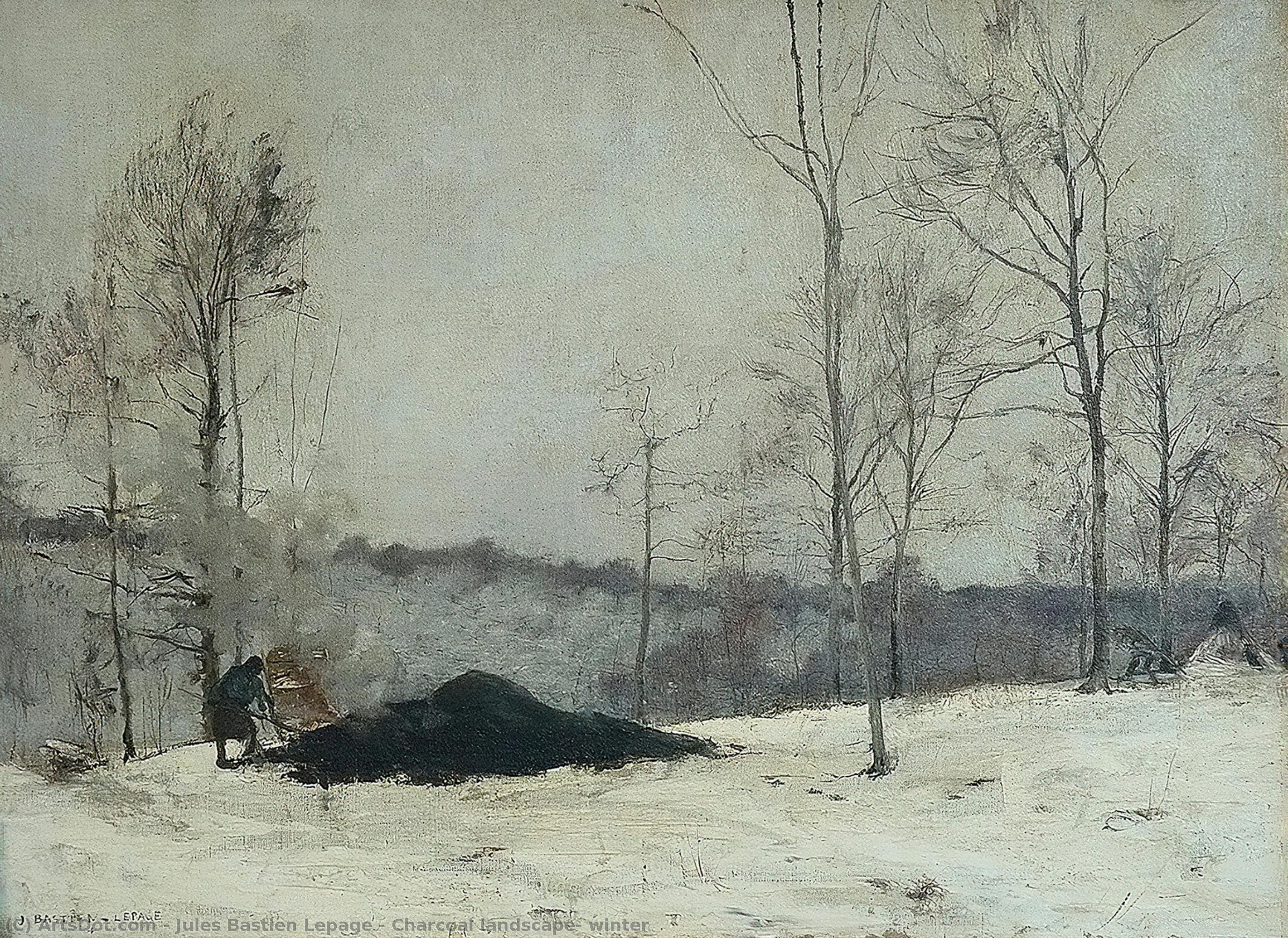 Order Art Reproductions Charcoal landscape, winter by Jules Bastien Lepage (1848-1884, France) | ArtsDot.com