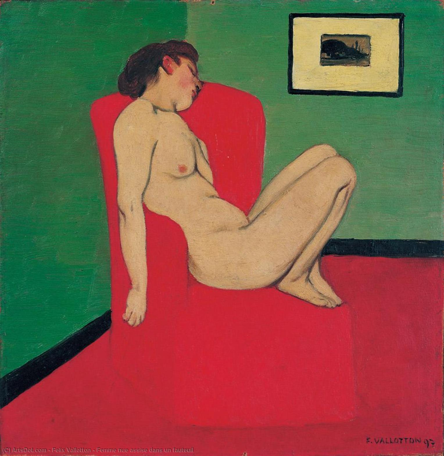 Buy Museum Art Reproductions Femme nue assise dans un fauteuil by Felix Vallotton (1865-1925, Switzerland) | ArtsDot.com