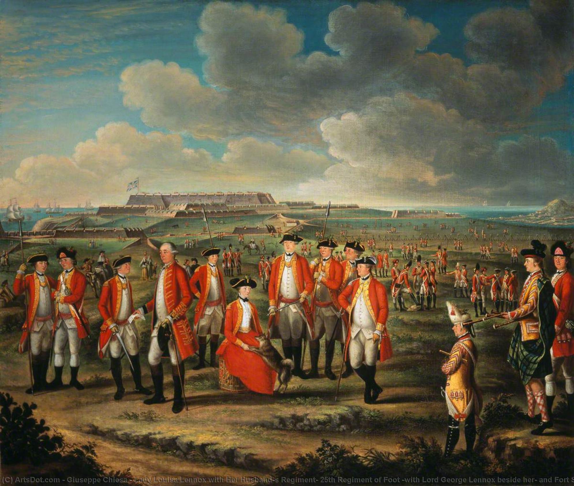 Lady Louisa Lennox with Her Husband’s Regiment, 25th Regiment of Foot (with Lord George Lennox beside her, and Fort St Philip, Port Mahon, in the background), 1771 by Giuseppe Chiesa Giuseppe Chiesa | ArtsDot.com