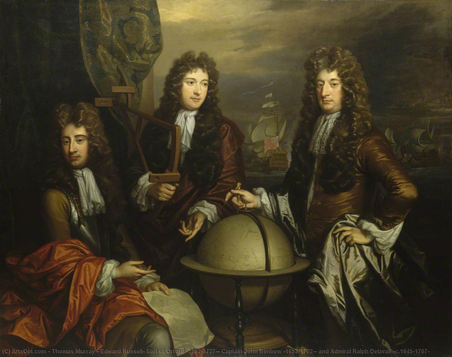 Buy Museum Art Reproductions Edward Russell, Earl of Orford (1652–1727), Captain John Benbow (1653–1702), and Admiral Ralph Delavall (c.1645–1707), 1693 by Thomas Murray (1663-1734) | ArtsDot.com